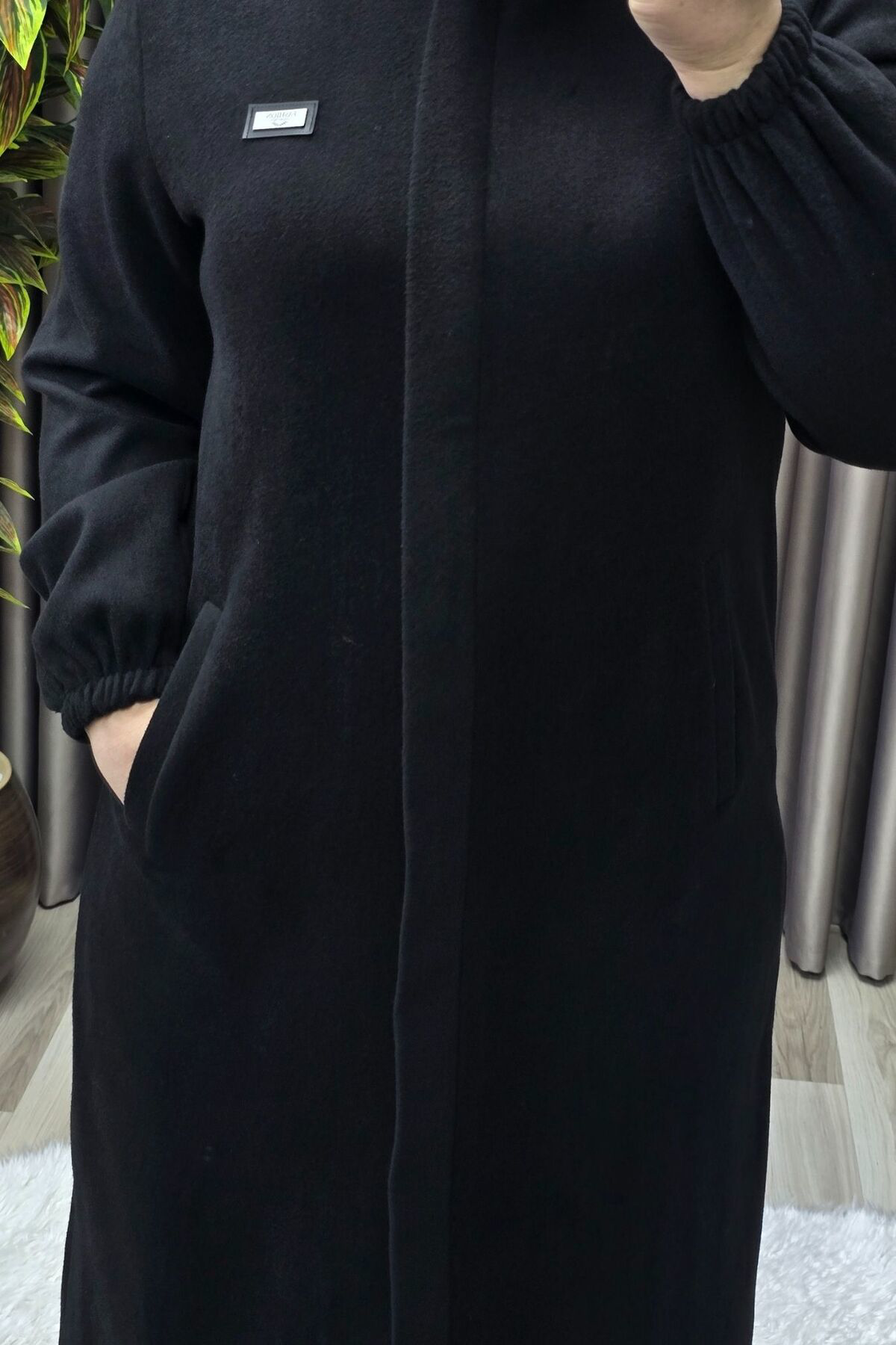 Kadın Giyim Büyük Beden Kapşonsuz Yumuşak Kaşe Tam Boy Kaban