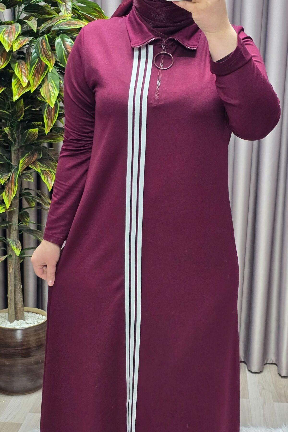 Kadın Giyim Büyük Beden Üç Şeritli Boydan Elbise