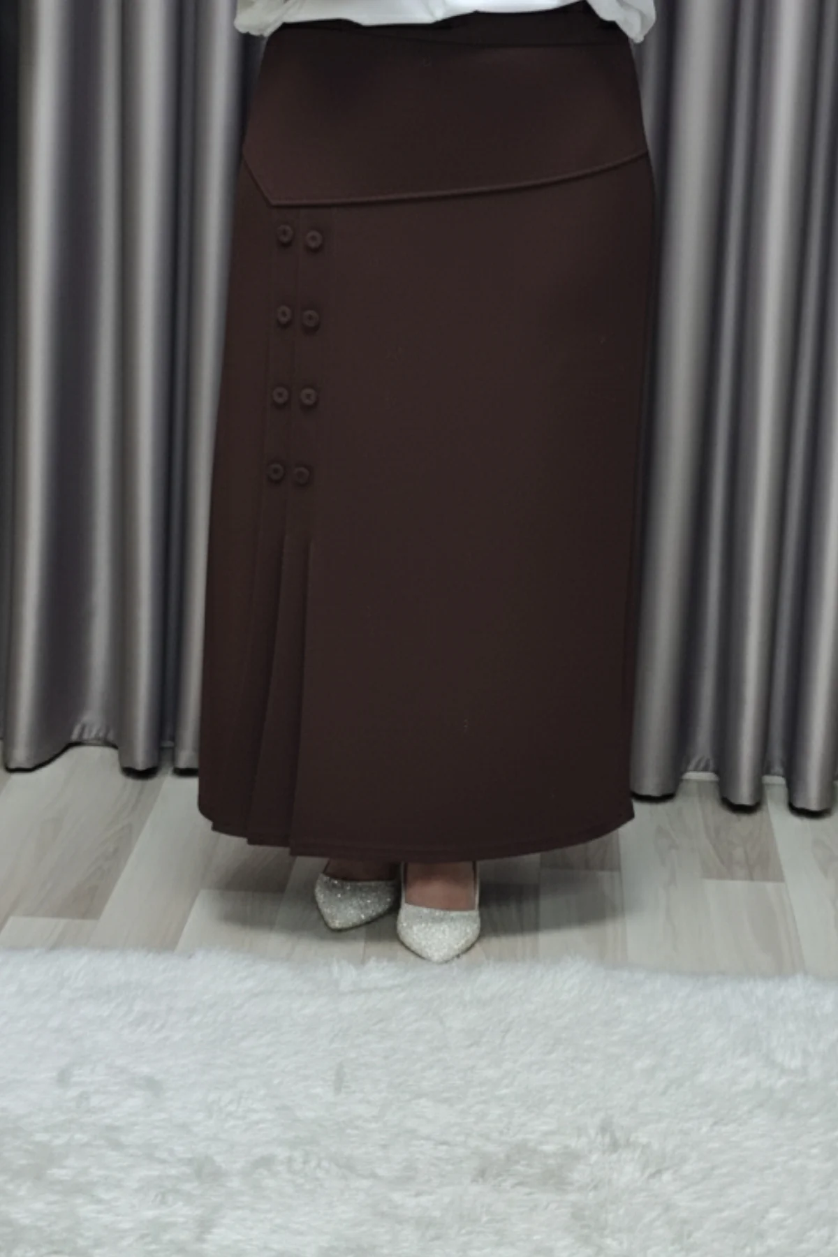 Kadın Giyim Büyük Beden Suna Düğmeli Etek