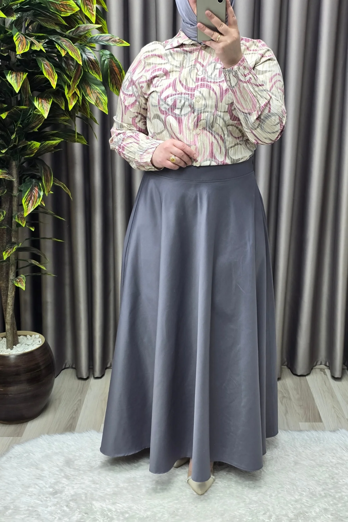 Kadın Giyim Büyük Beden Mevlana Model Yandan Fermuarlı Krep Saten