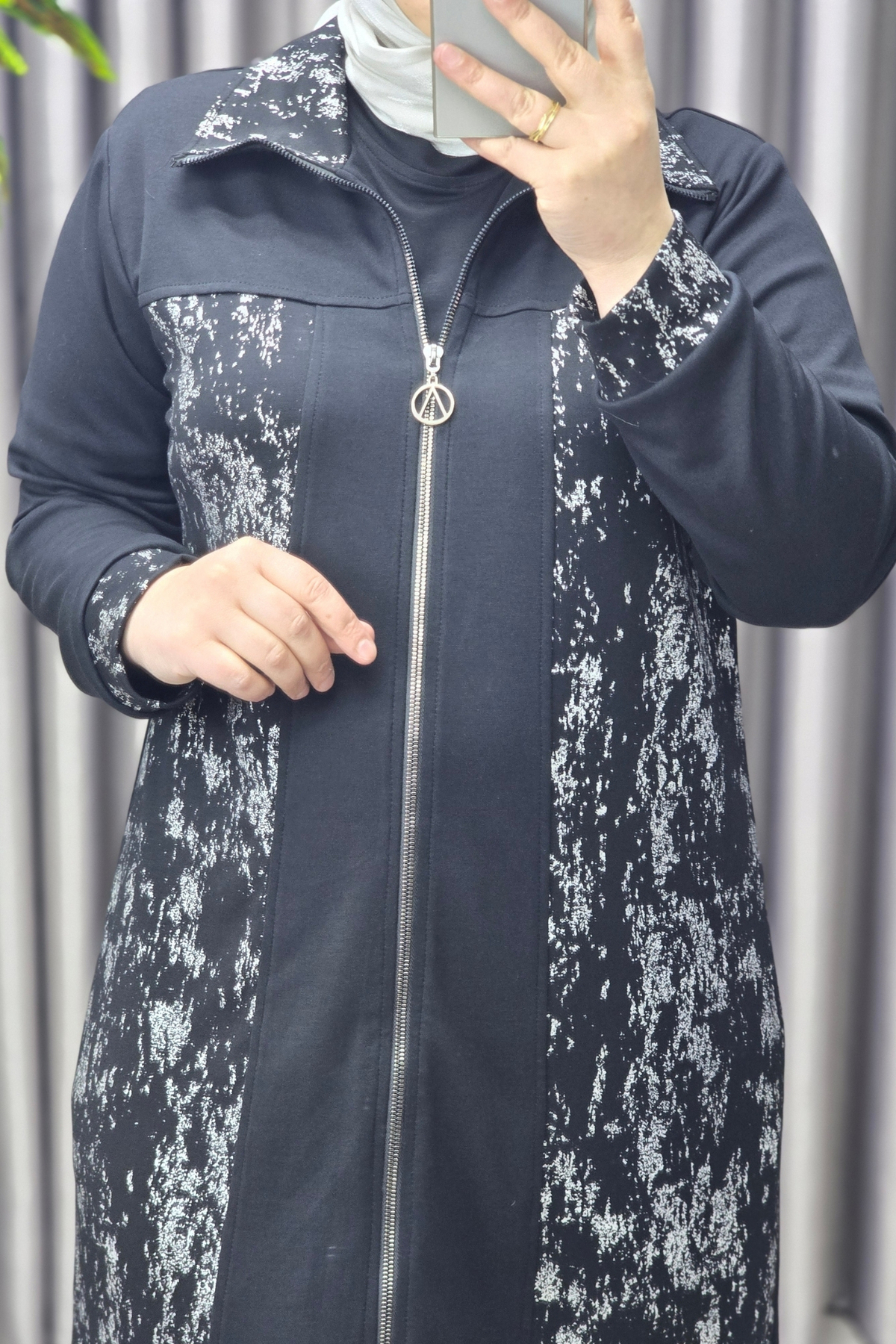 Kadın Giyim Büyük Beden Modal Tesettür Uzun Üçlü Simli Takım