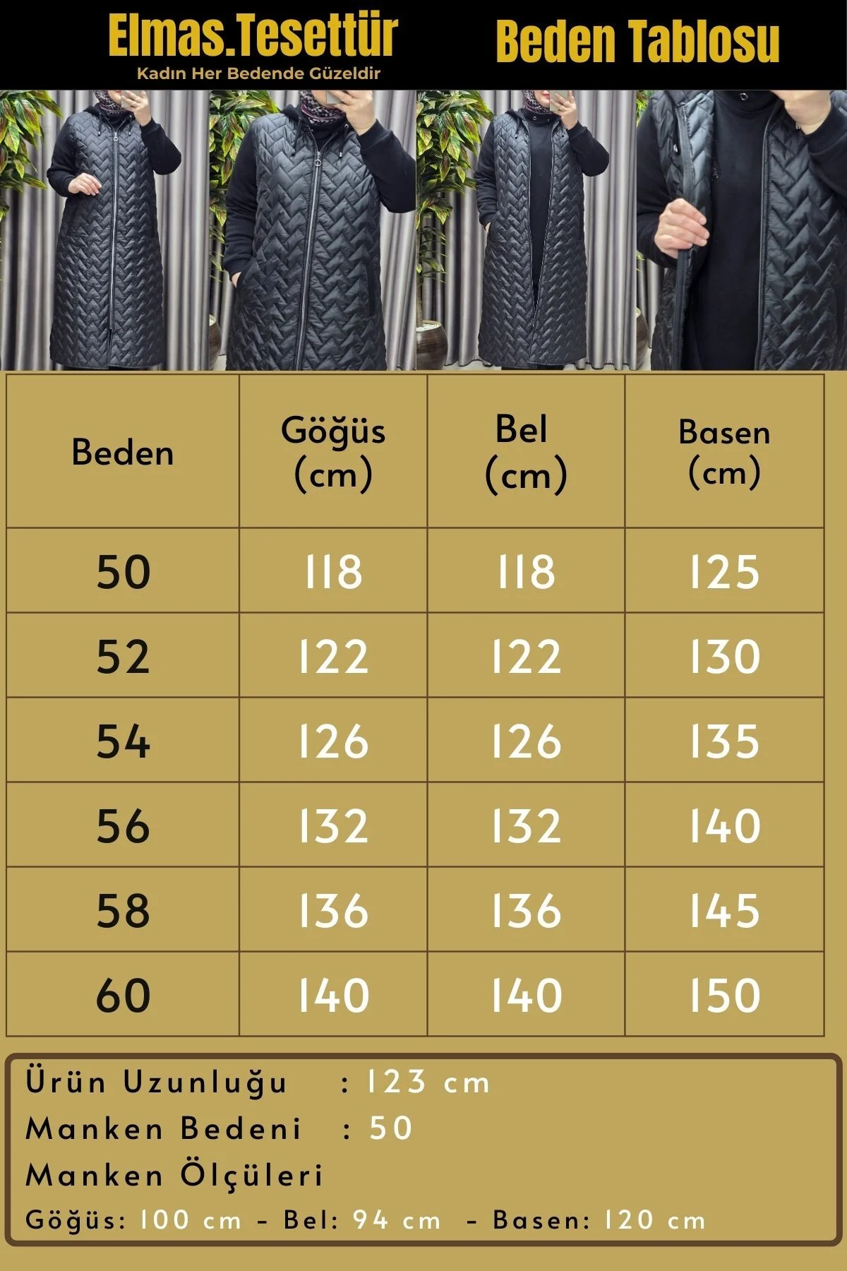 Kadın Giyim Büyük Beden Kapitone Çavuş Desen Kolları Üç İplik Şardonlu Polarlı Tesettür Mont