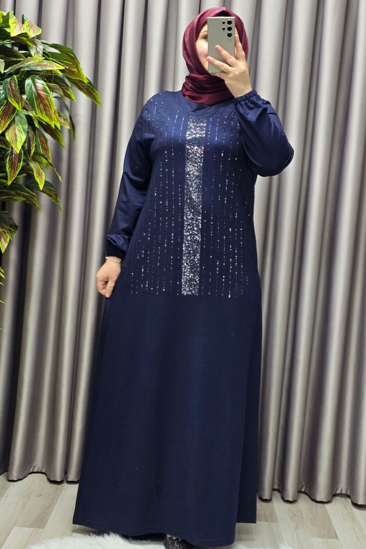 Kadın Giyim Büyük Beden Kristal Taşlı Elbise