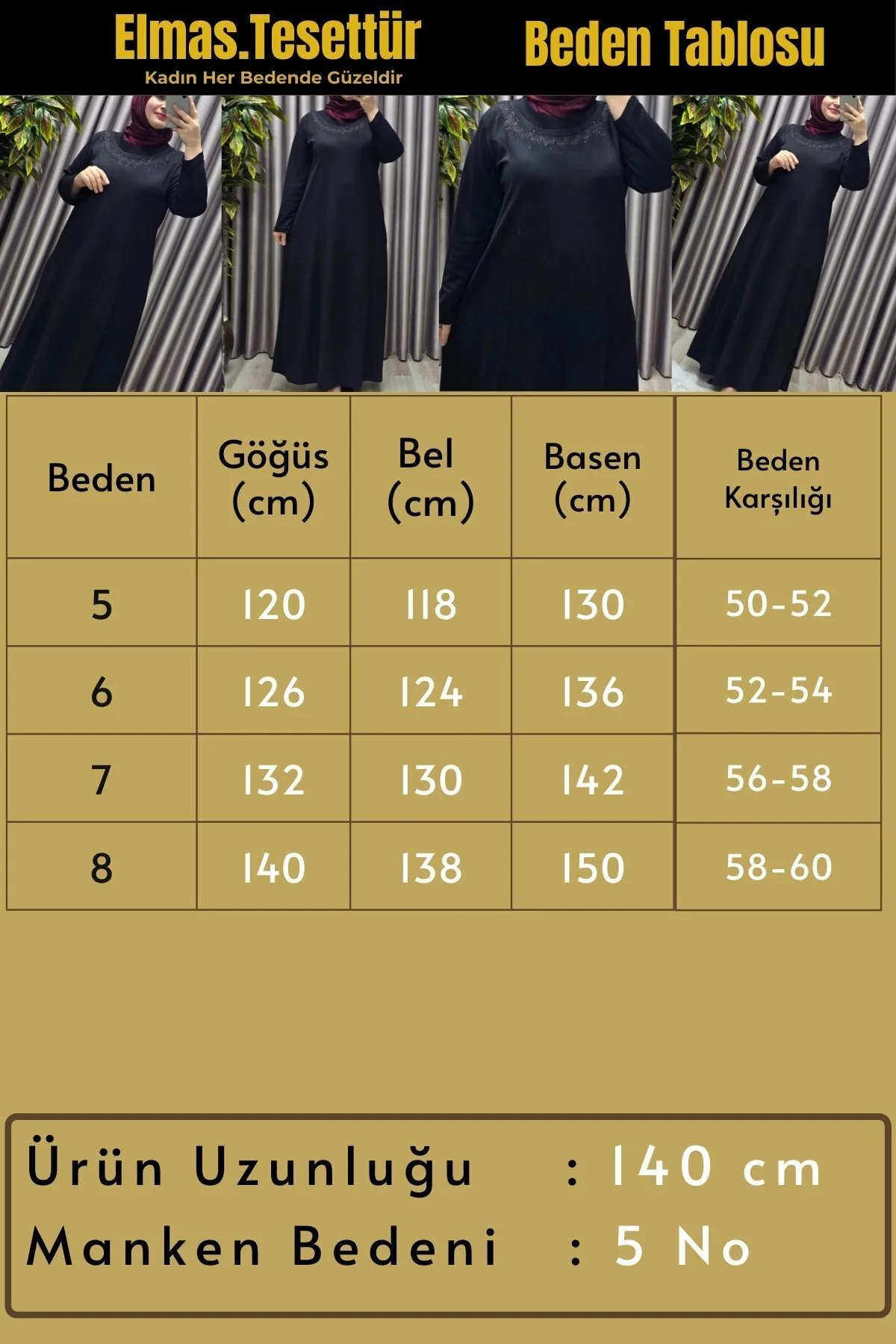 Kadın Giyim Büyük Beden Yakası Nakışlı Taşlı Tesettür Elbise - Görsel 3
