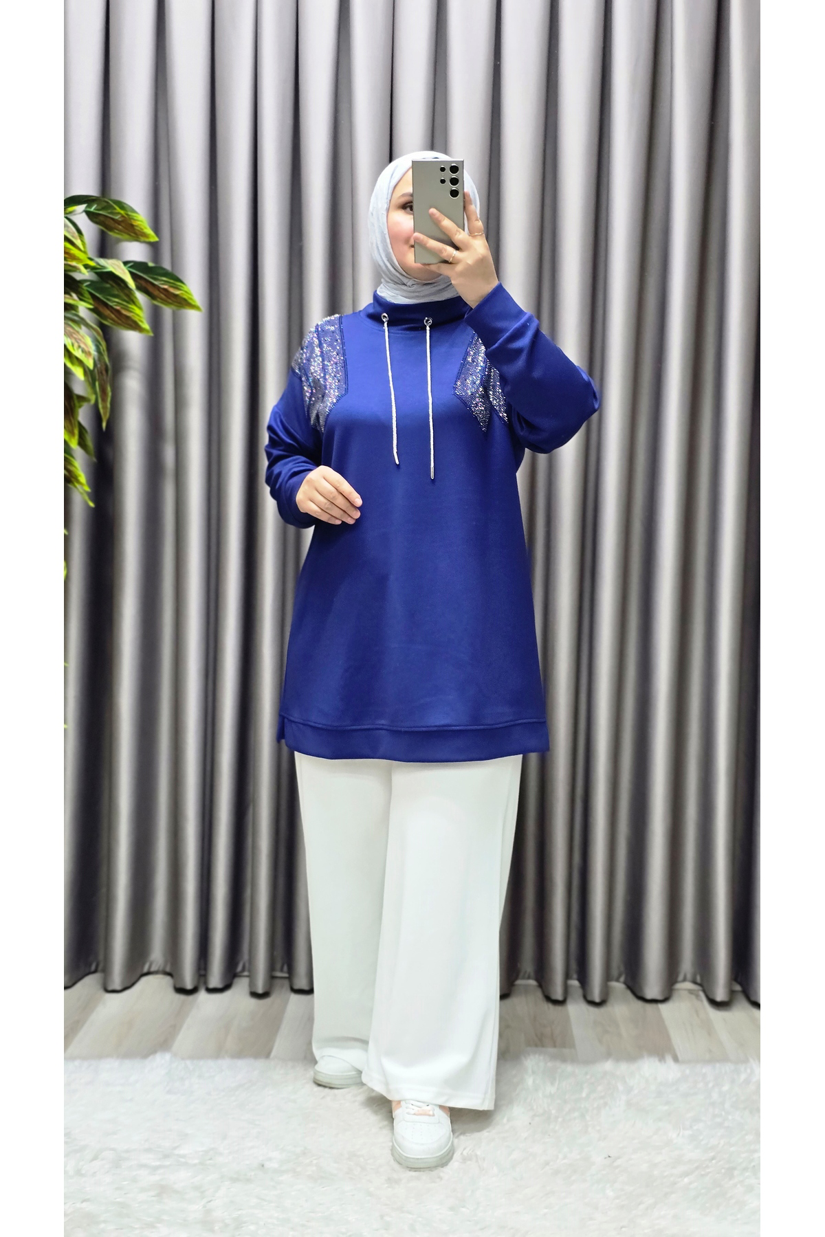 Kadın Giyim Büyük Beden Önü Taşlı Tunik