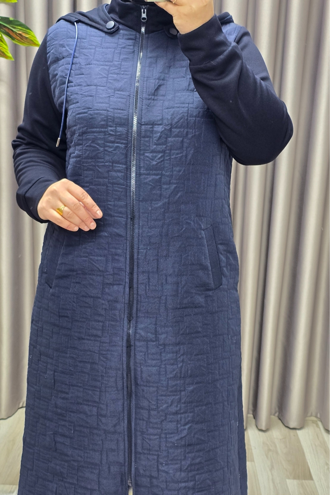 Kadın Giyim Büyük Beden Kapşonlu Polarlı Kapitone Kap