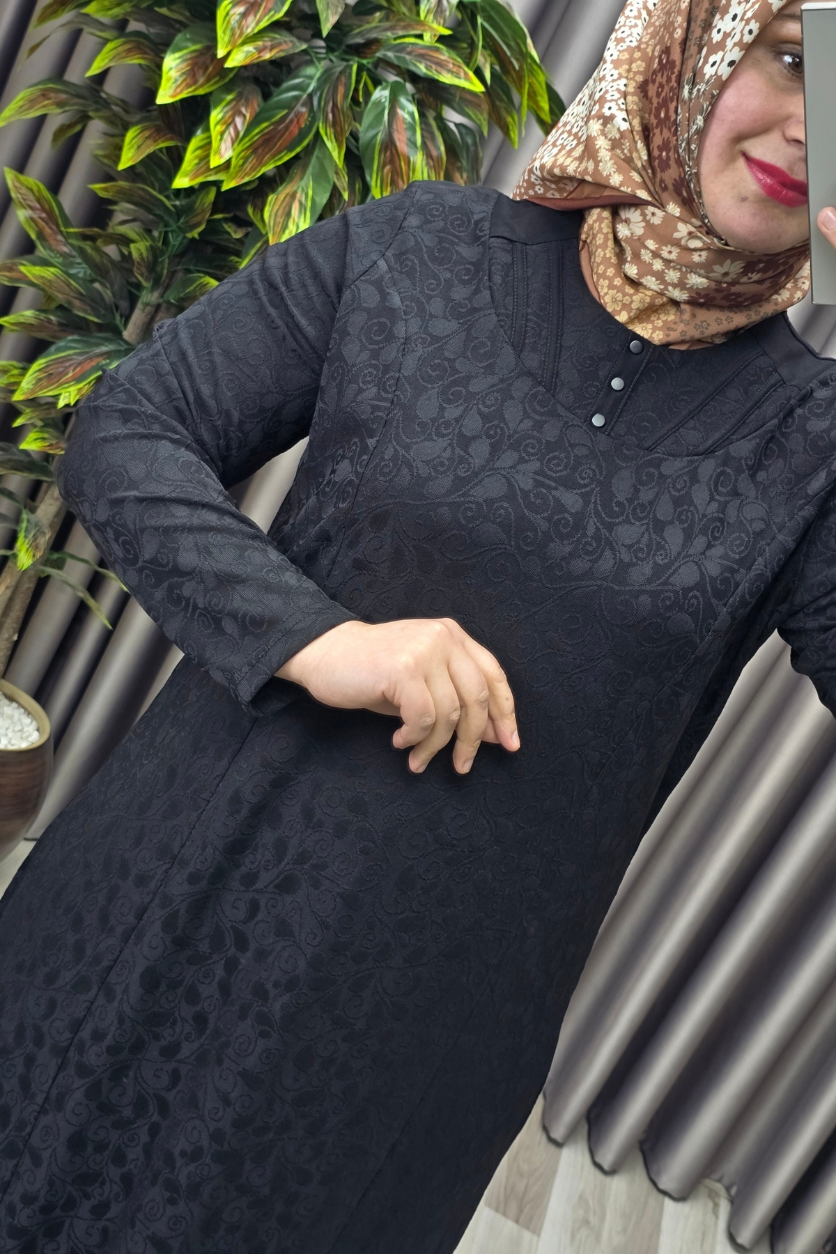 Kadın Giyim Büyük Beden Jakarlı Yaka Modelli Elbise