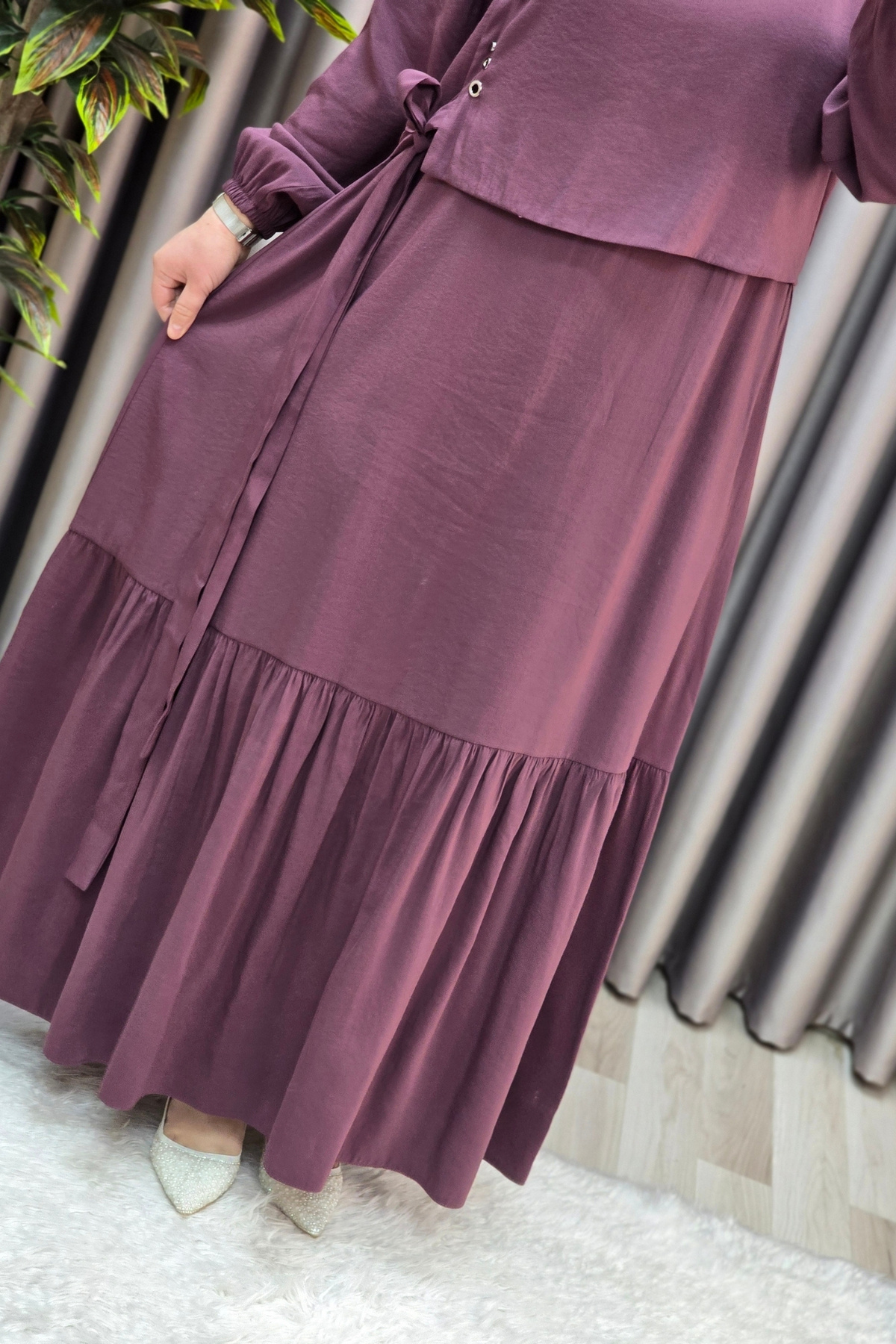 Kadın Giyim Büyük Beden Cubra Kumaş Kuş Gözü Model Boydan Elbise