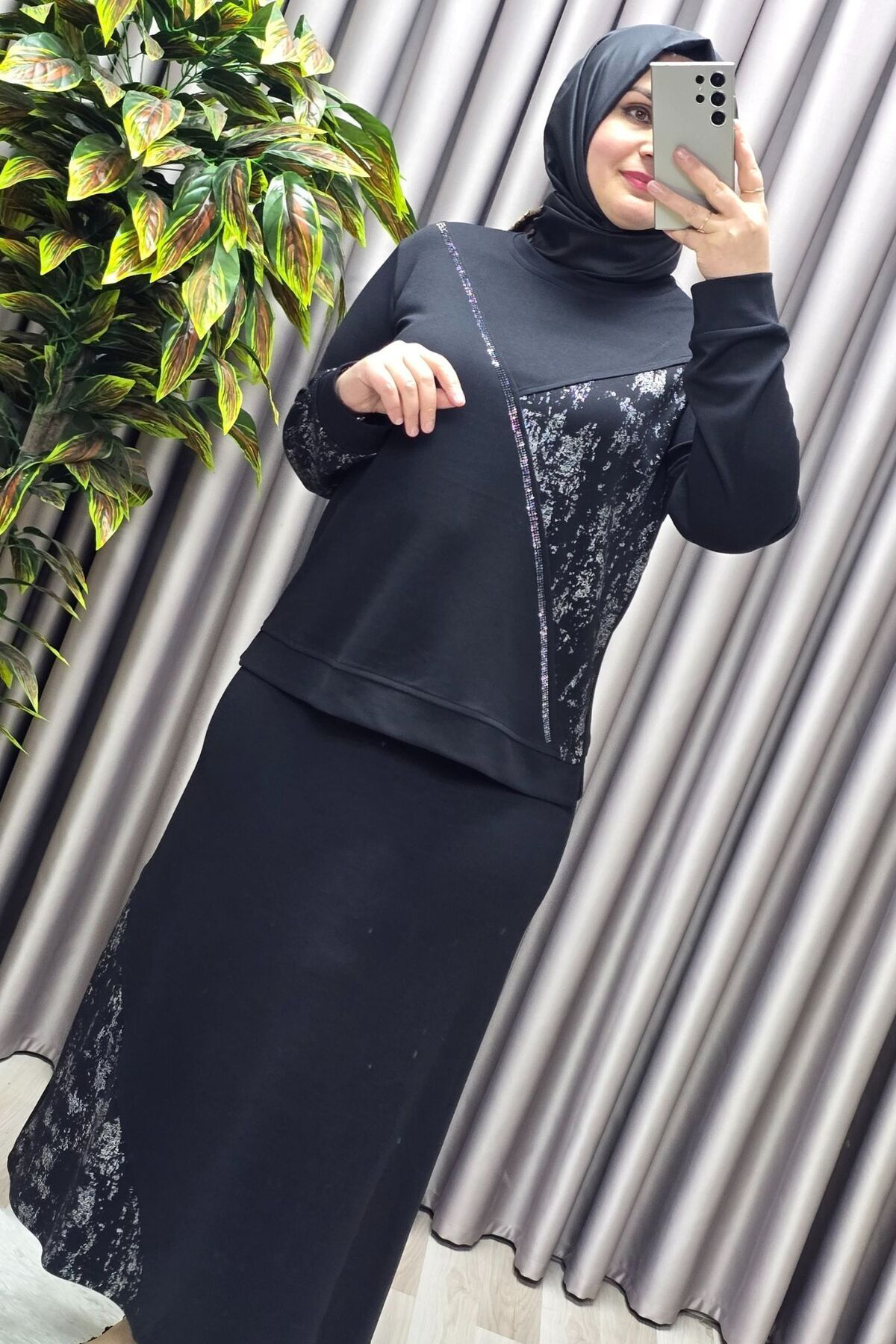 Kadın Giyim Büyük Beden Batik Modal Etekli Takım