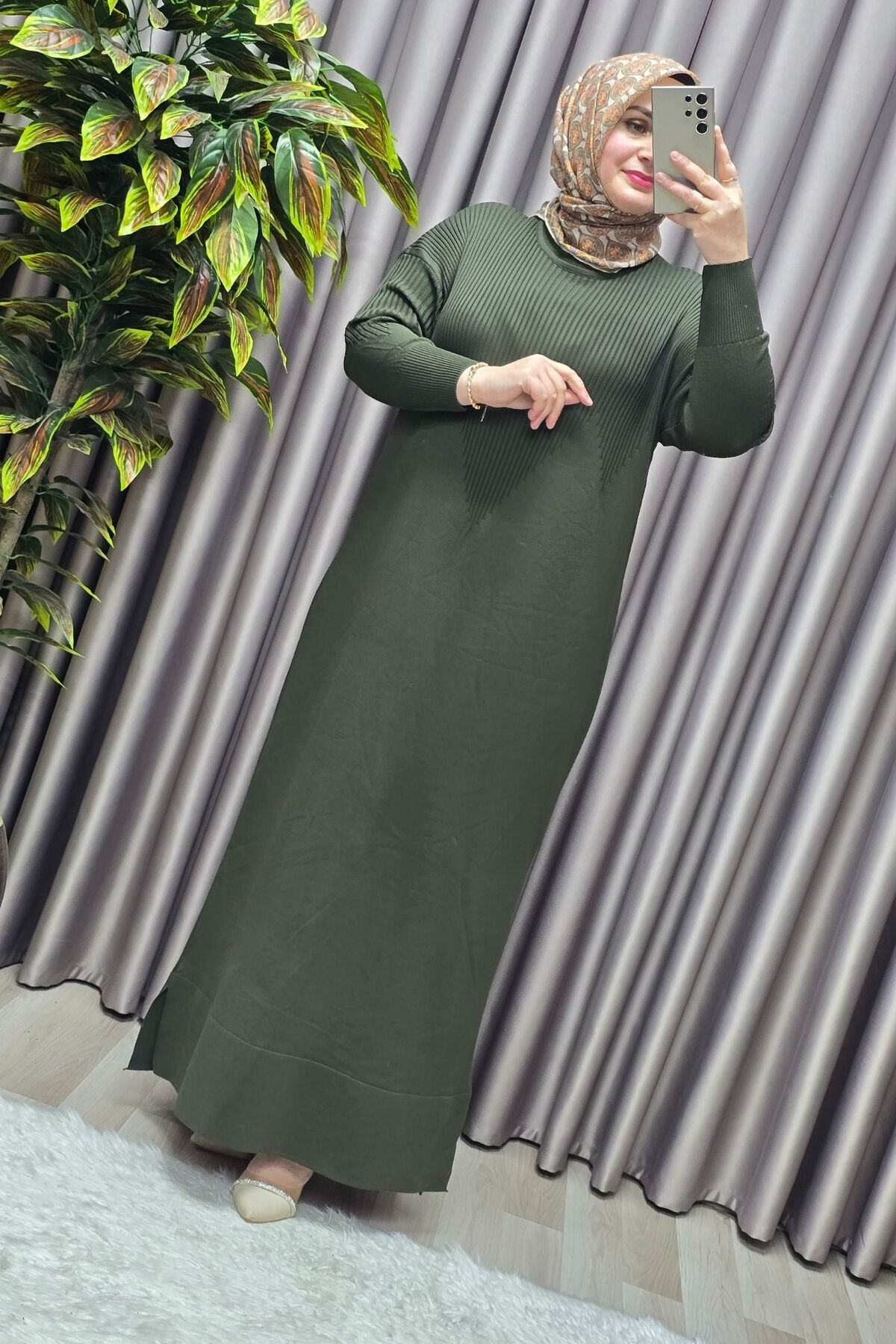 Kadın Giyim Büyük Beden 2 Soğuk Triko Yelekli Fitilli Elbiseli İk