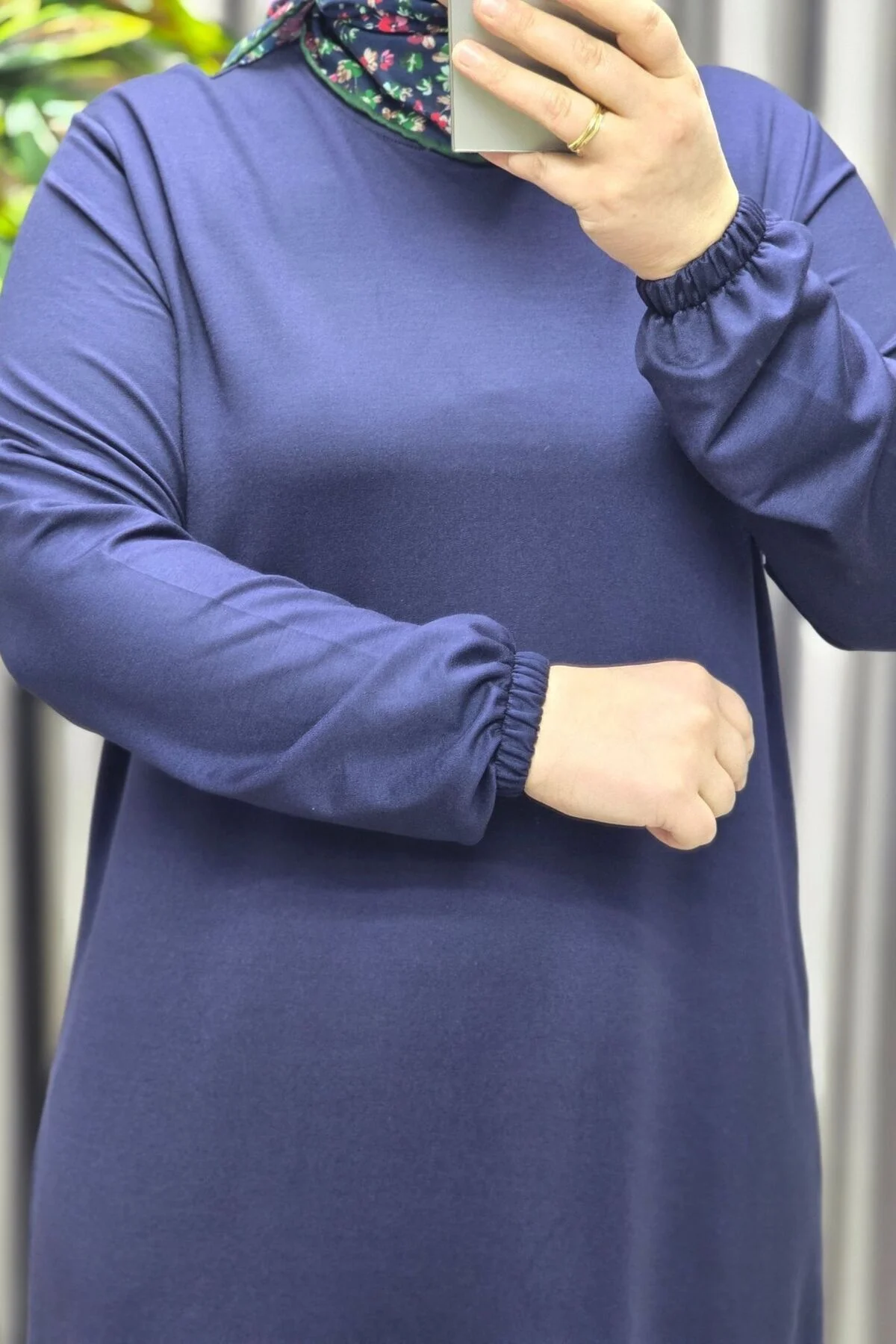 Kadın Giyim Büyük Beden Yırtmaçlı Kolu Lastikli Spor Tek Renk Tunik