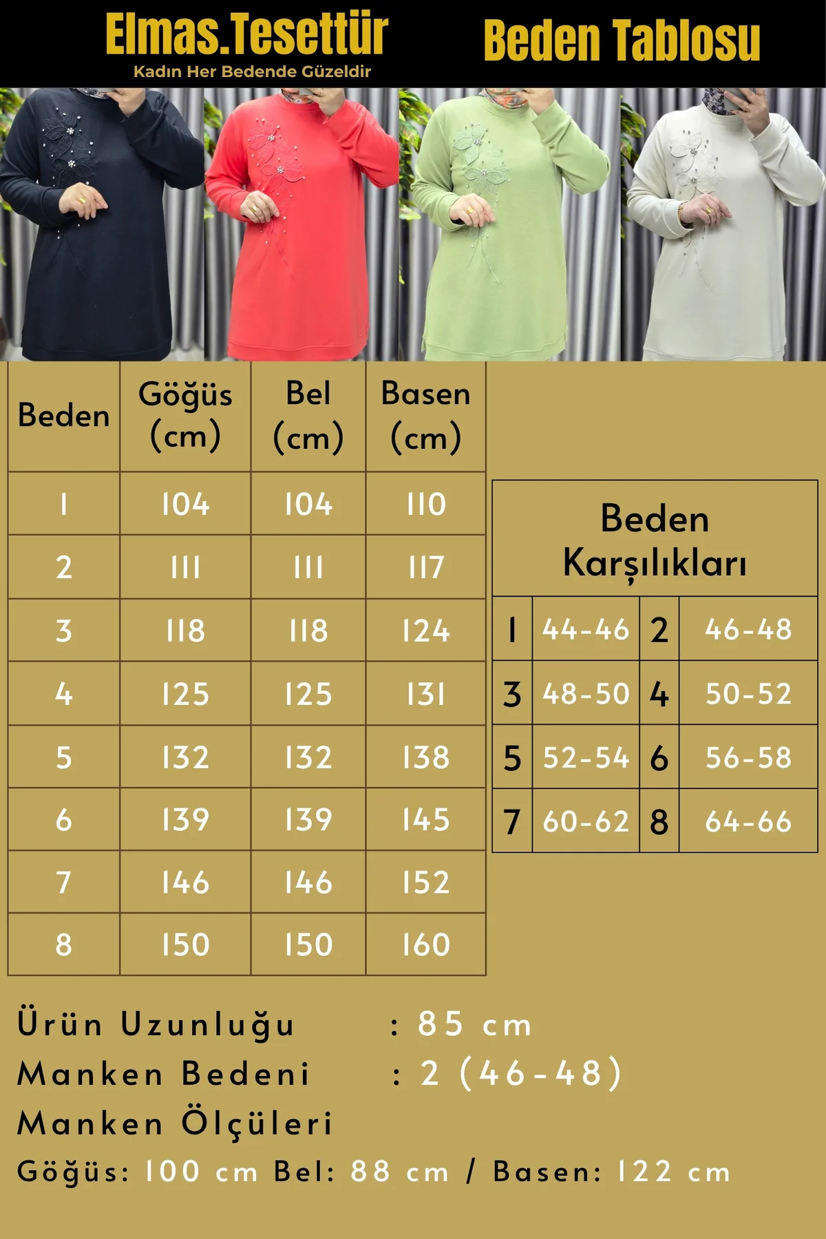 Kadın Giyim Büyük Beden Modal Çiçek Aplik Tunik - Görsel 3