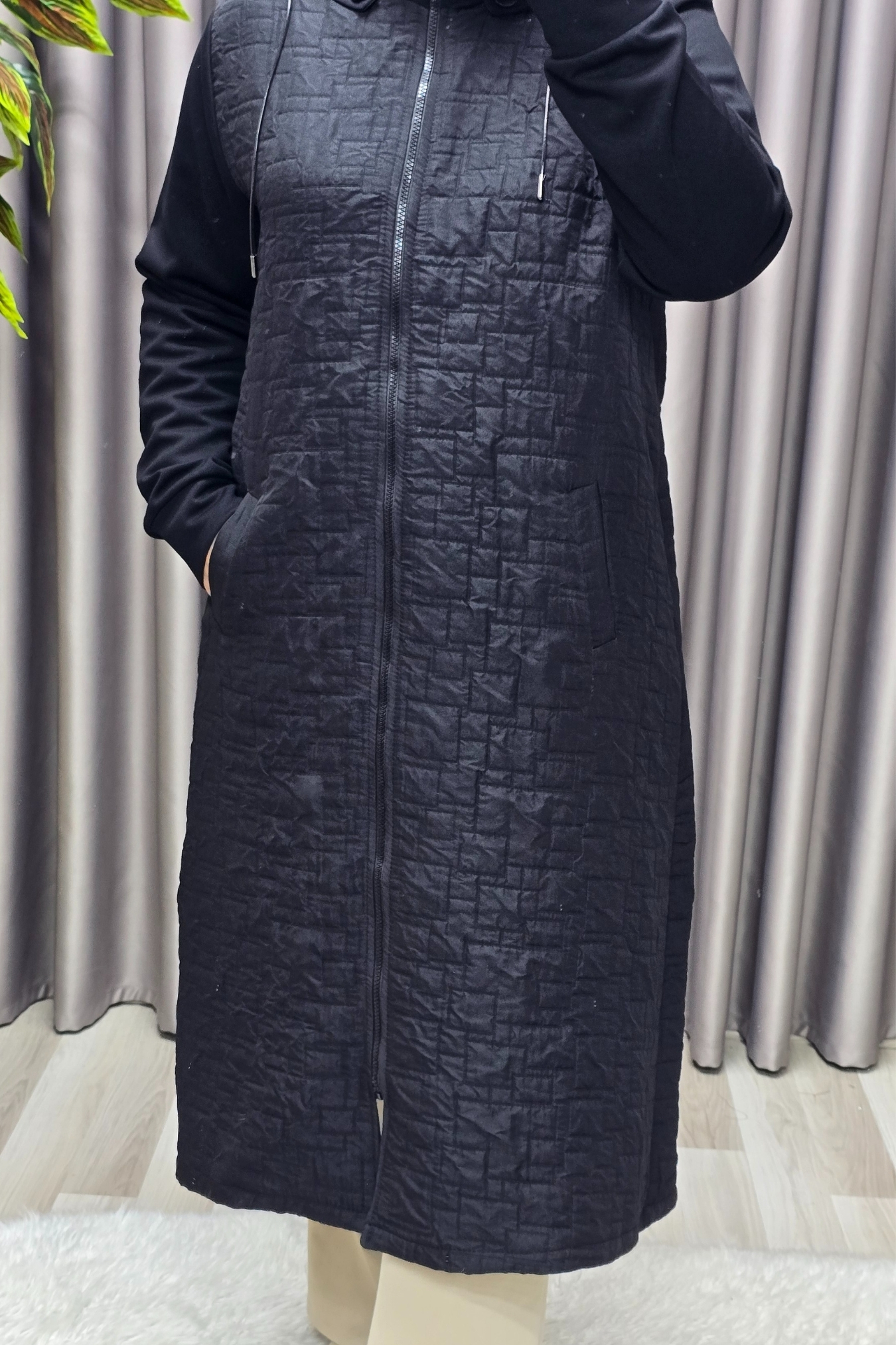 Kadın Giyim Büyük Beden Kapşonlu Polarlı Kapitone Kap