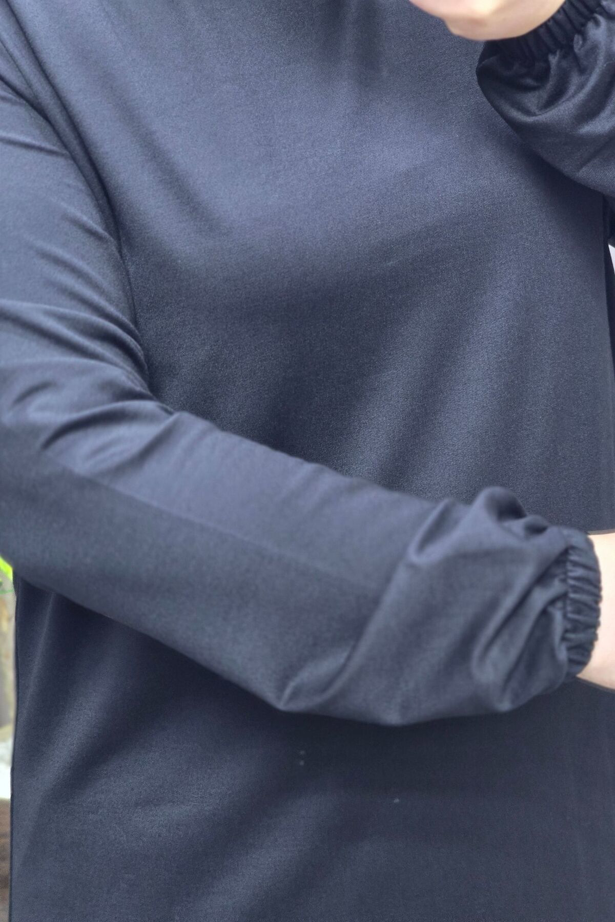 Kadın Giyim Büyük Beden Yırtmaçlı Kolu Lastikli Spor Tek Renk Tun