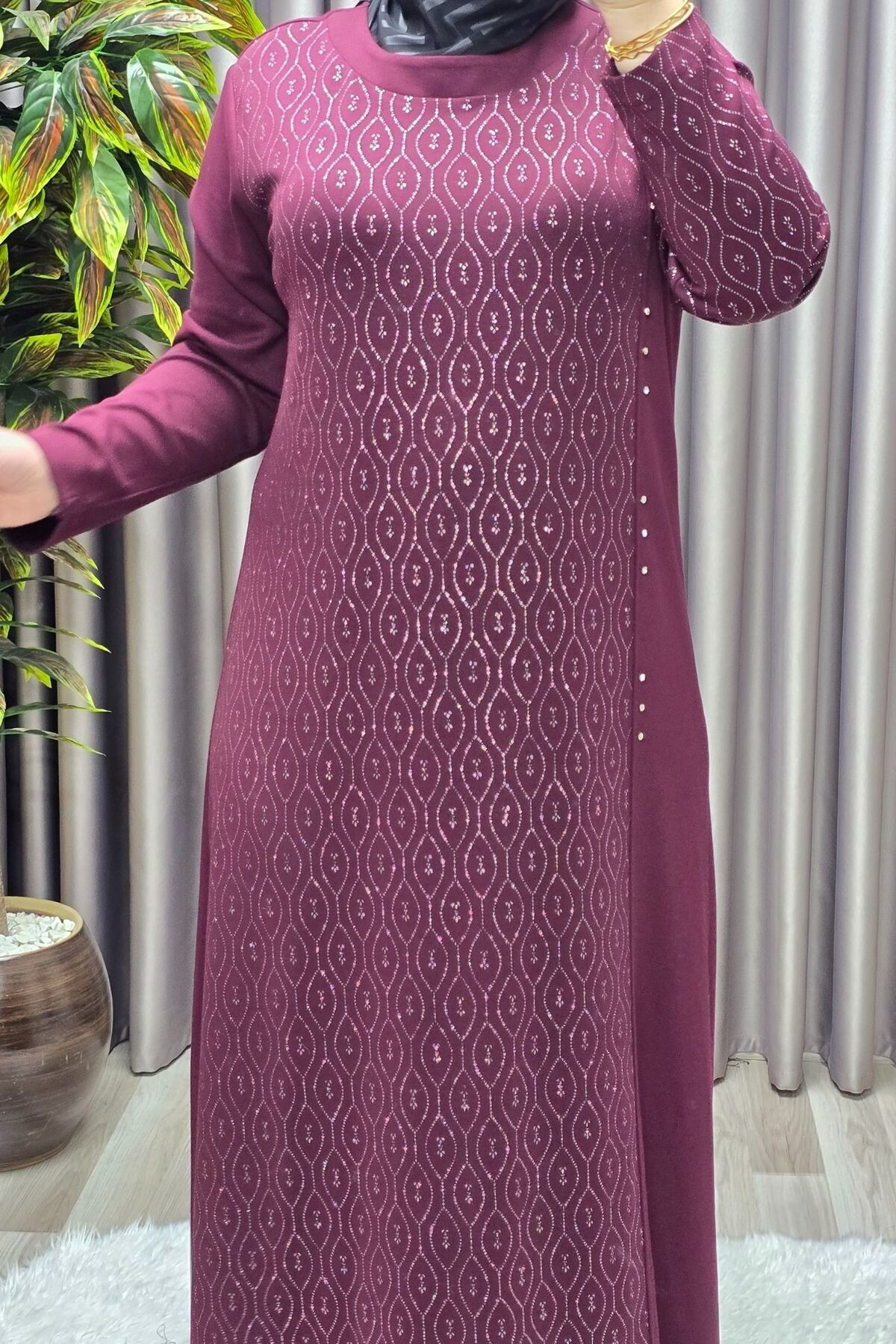 Kadın Giyim Büyük Beden Taşlı Simli Rahat Kalıp Tesettür Elmas El