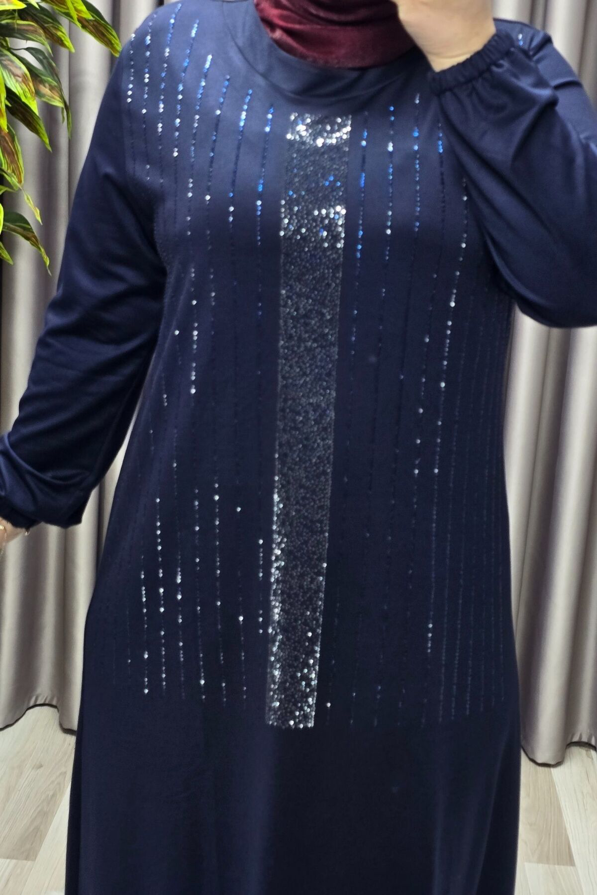 Kadın Giyim Büyük Beden Kristal Taşlı Elbise