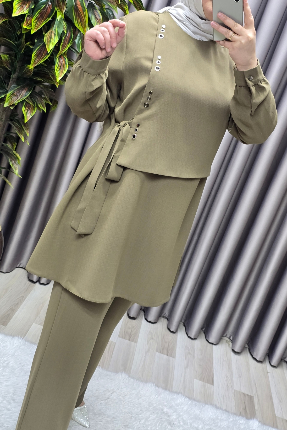 Kadın Giyim Büyük Beden Kuş Gözü Modeli Çilek Kumaş İkili Takım