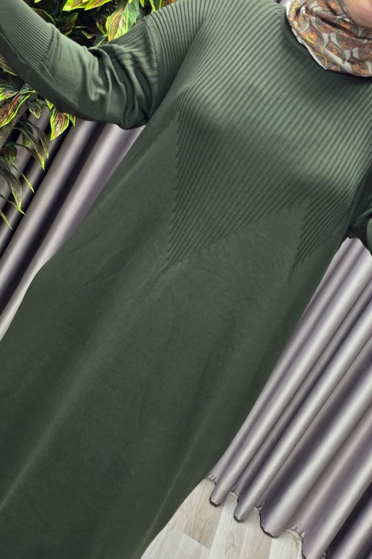 Kadın Giyim Büyük Beden 2 Soğuk Triko Yelekli Fitilli Elbiseli İk