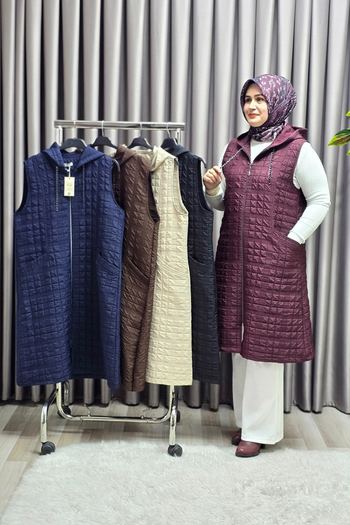 Elmas Tesettür Kadın Giyim Büyük Beden Kapitone Dik Cep Yelek