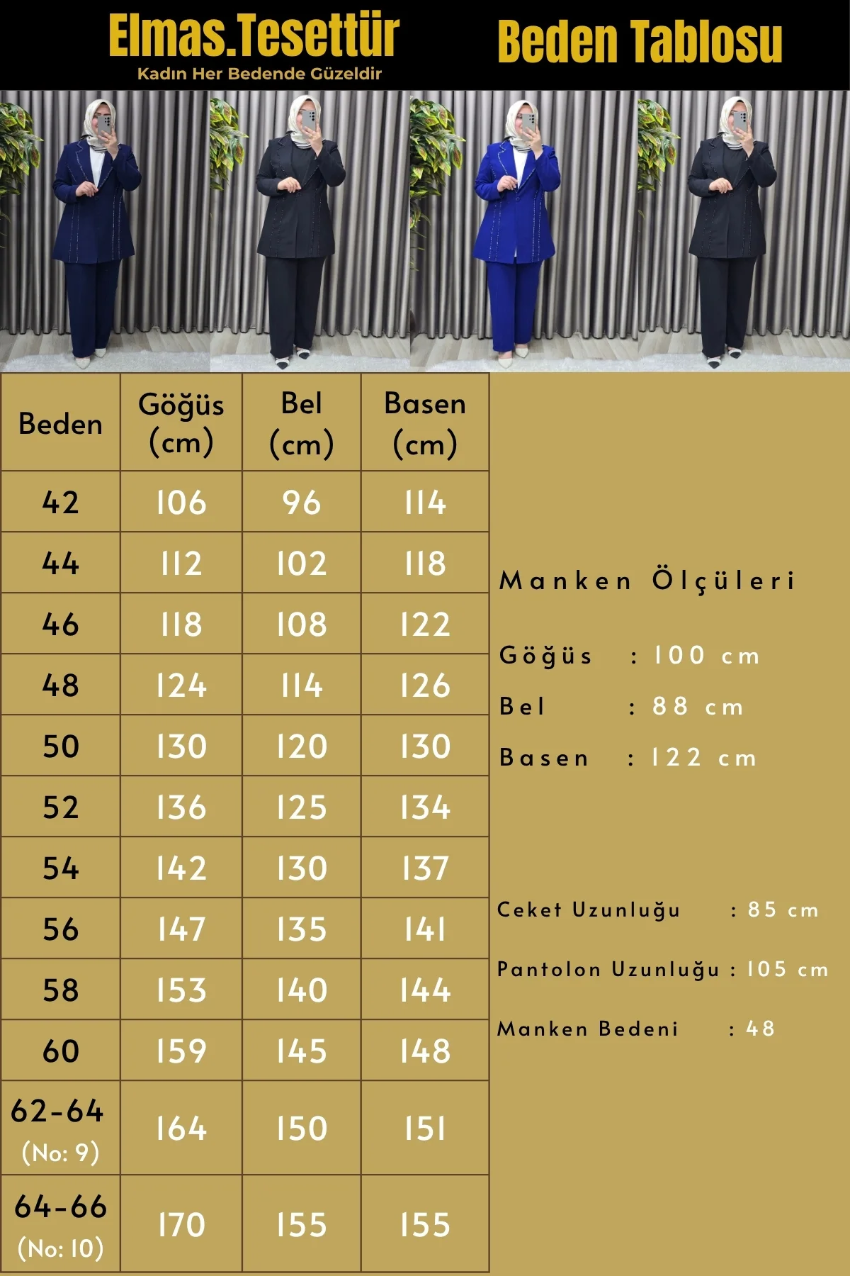 Kadın Giyim Büyük Beden Taşlı Pantolonlu Ceketli Takım - Görsel 3