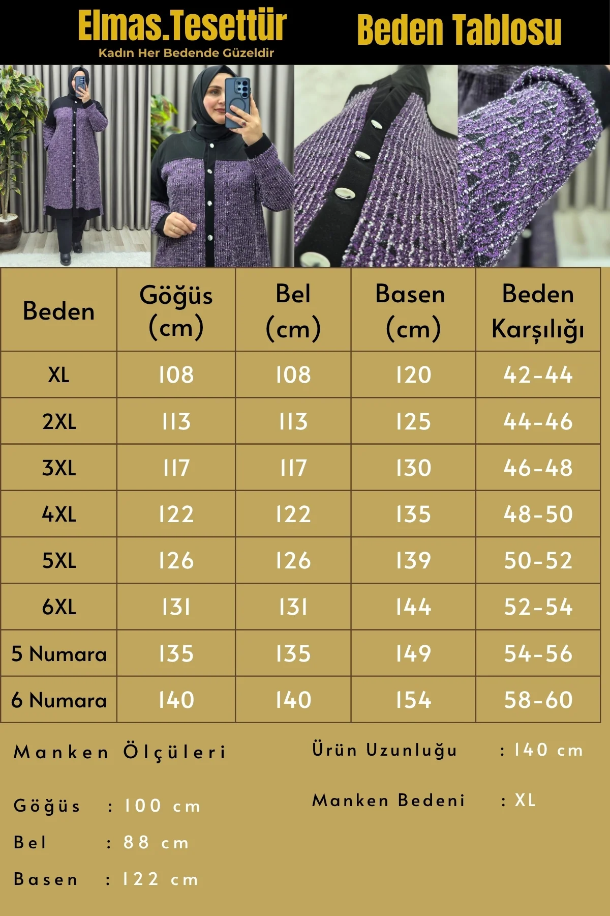 Kadın Giyim Büyük Beden Düğmeli Tüvit Kumaş Kap - Görsel 3