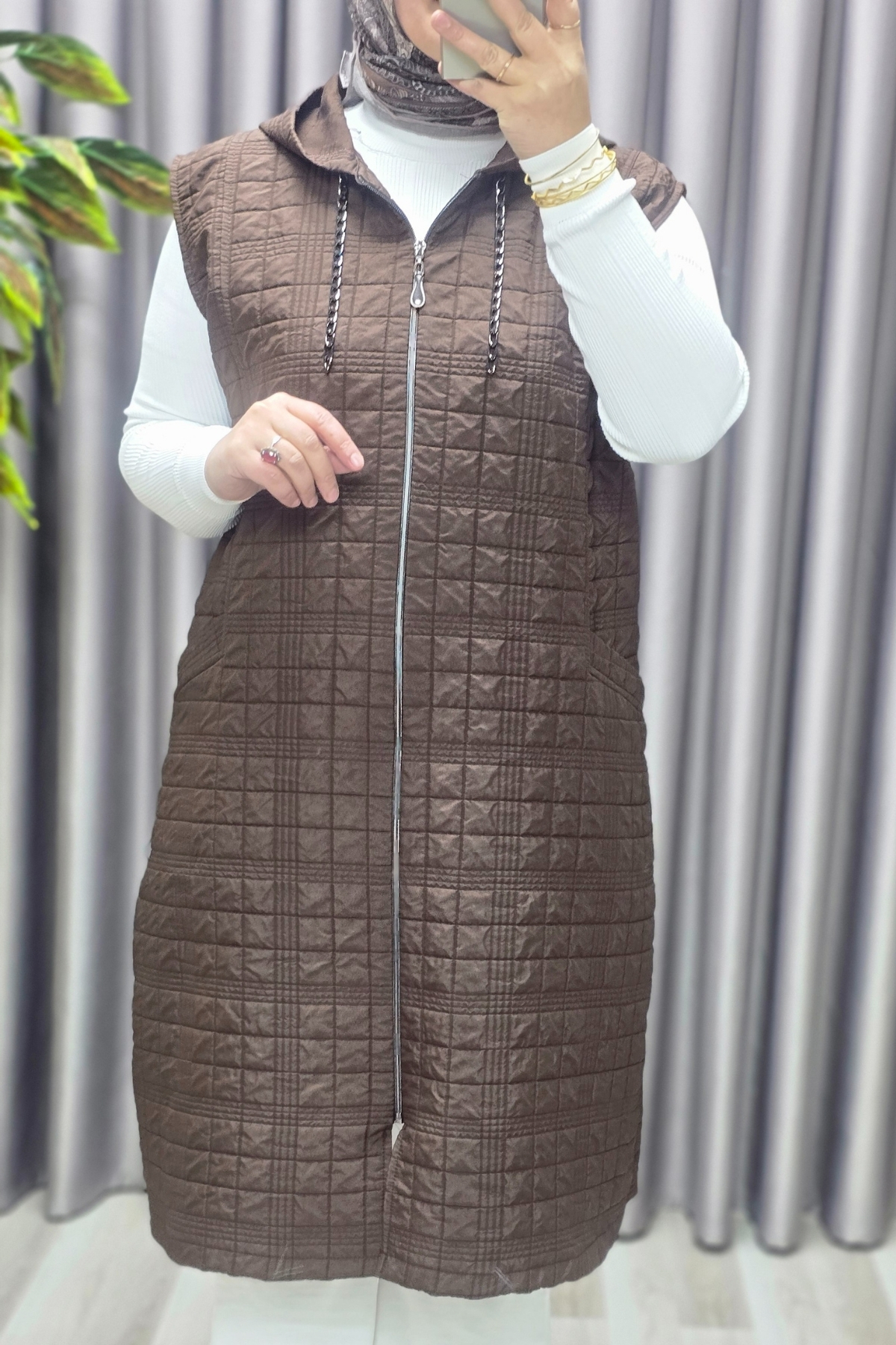 Elmas Tesettür Kadın Giyim Büyük Beden Kapitone Dik Cep Yelek