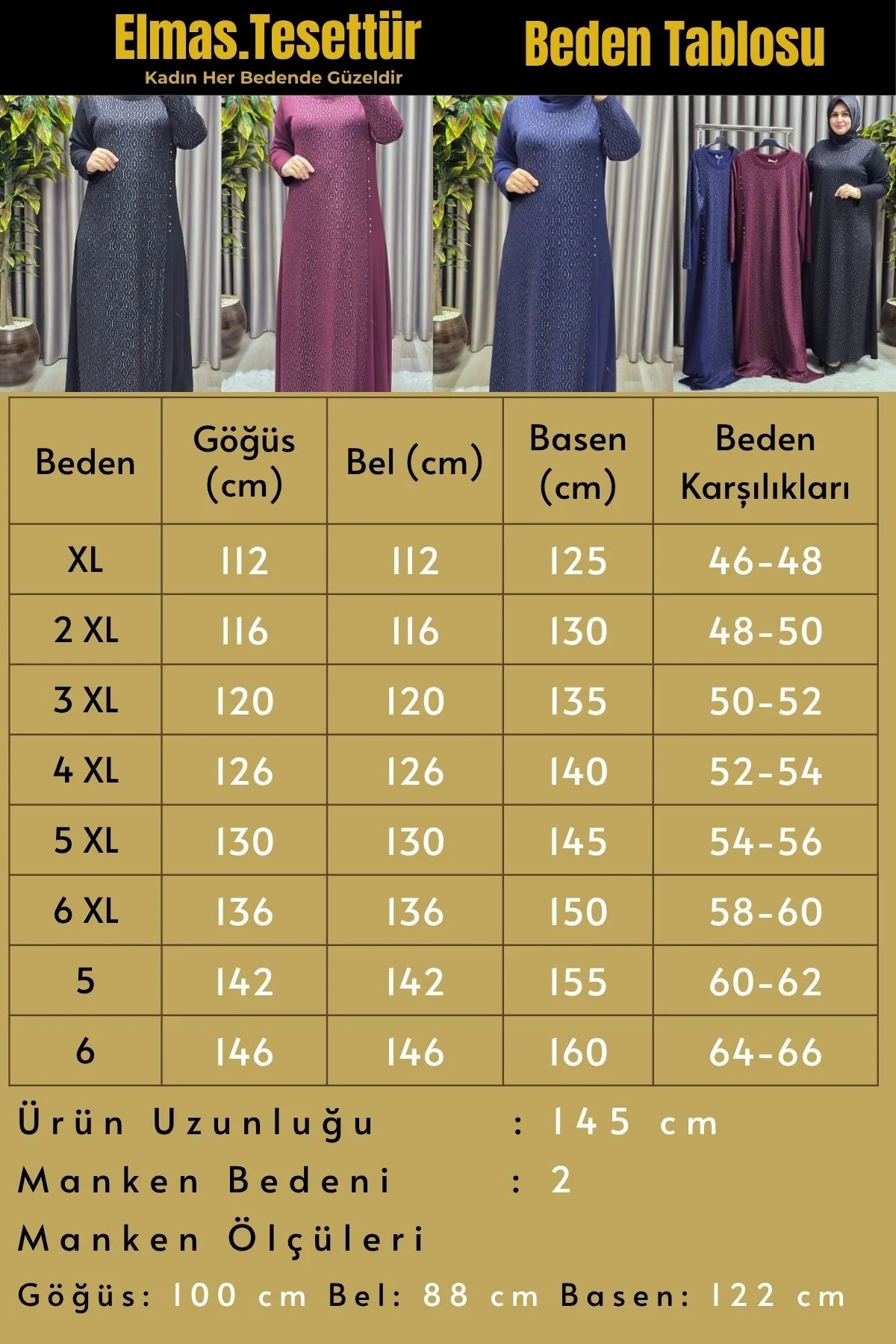 Kadın Giyim Büyük Beden Taşlı Simli Rahat Kalıp Tesettür Elmas Elbise