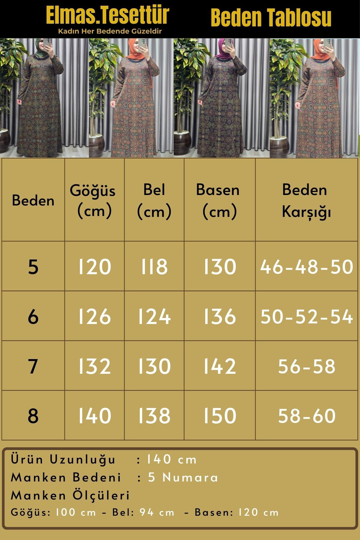 Kadın Giyim Büyük Beden Etnik Desenli Yakası Taşlı Elbise