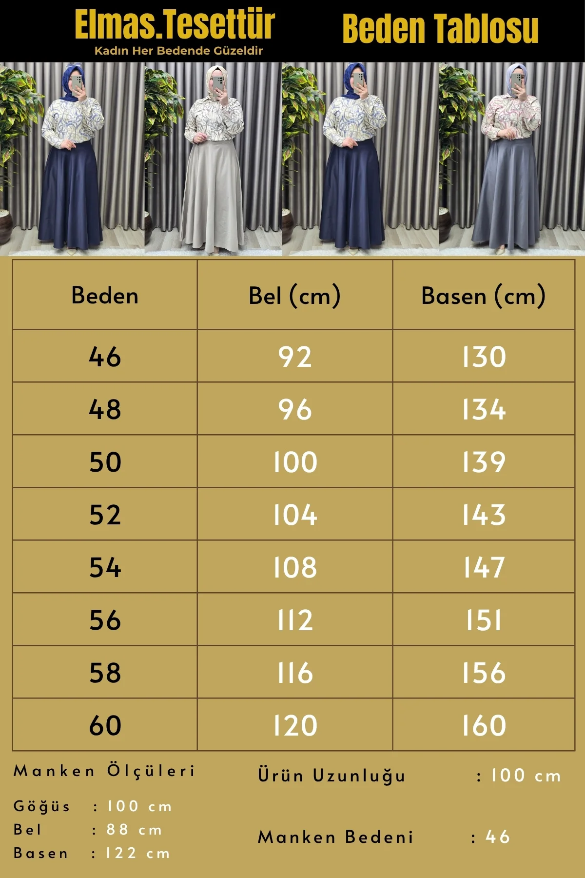 Kadın Giyim Büyük Beden Mevlana Model Yandan Fermuarlı Krep Saten Tek Renk Etek