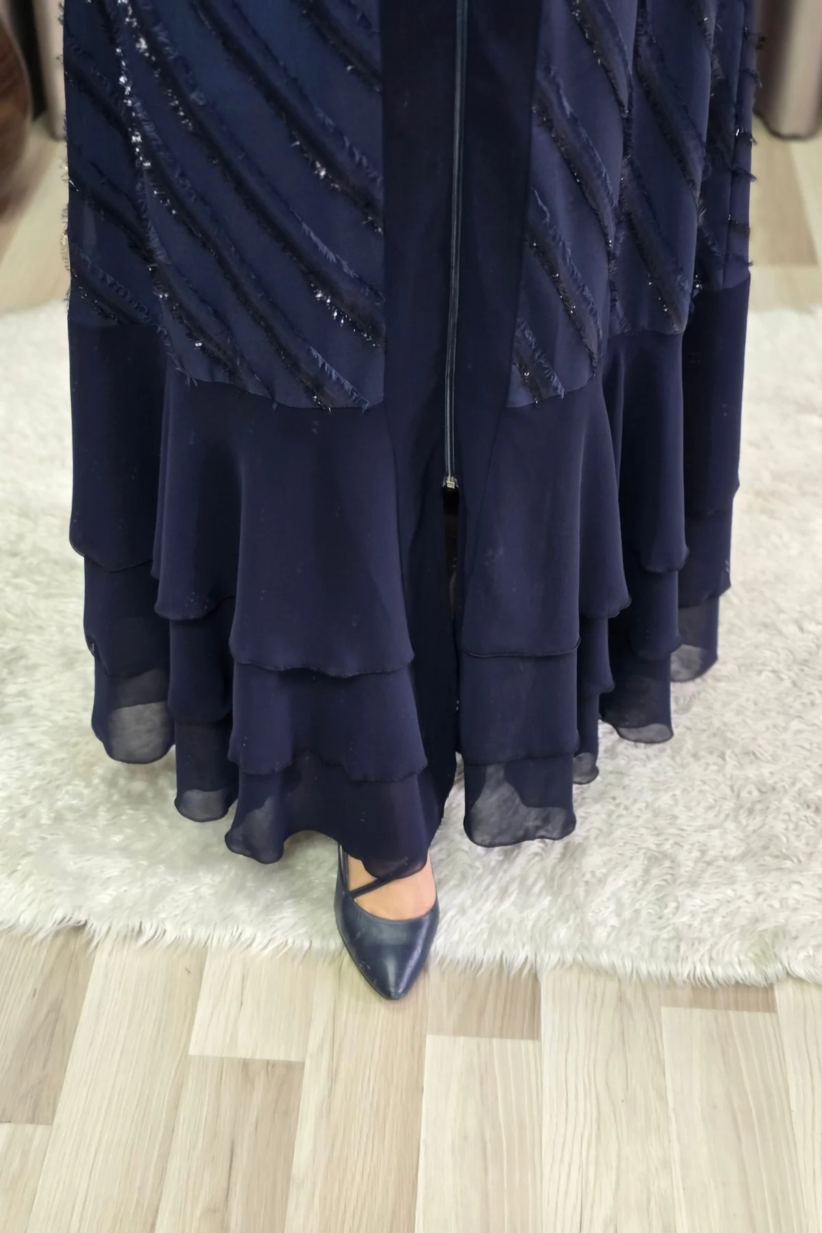 Kadın Giyim Büyük Beden Etek Ucu Üç Katlı Şifon Selin Abaya - Görsel 4