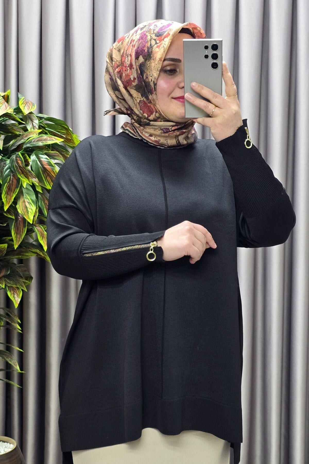 Kadın Giyim Büyük Beden Kolu Düğmeli Fitilli Standart Beden Triko