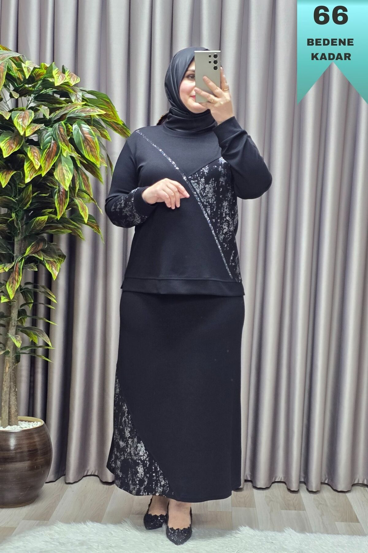 Kadın Giyim Büyük Beden Batik Modal Etekli Takım