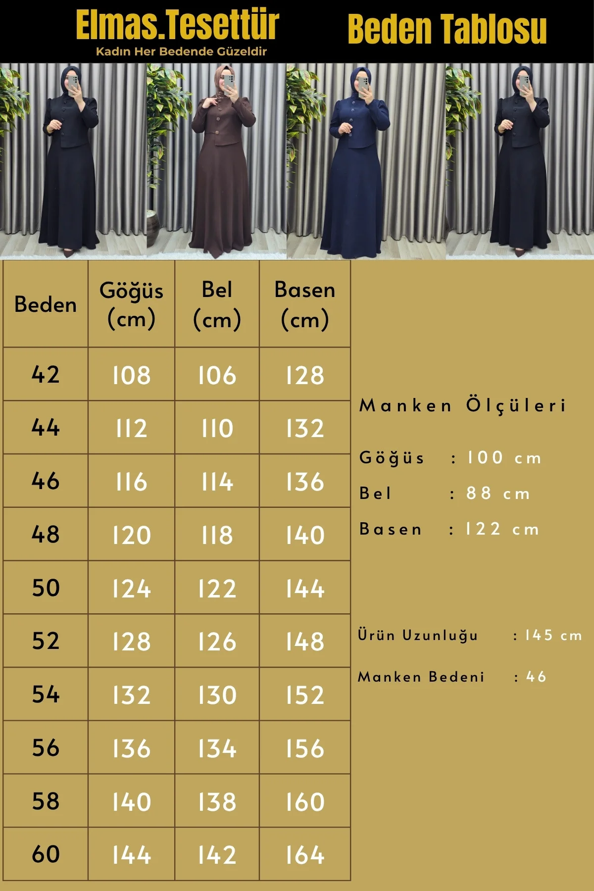 Kadın Giyim Büyük Beden Elmas Düğmeli Mevlana Krep Abiye Elbise - Görsel 3