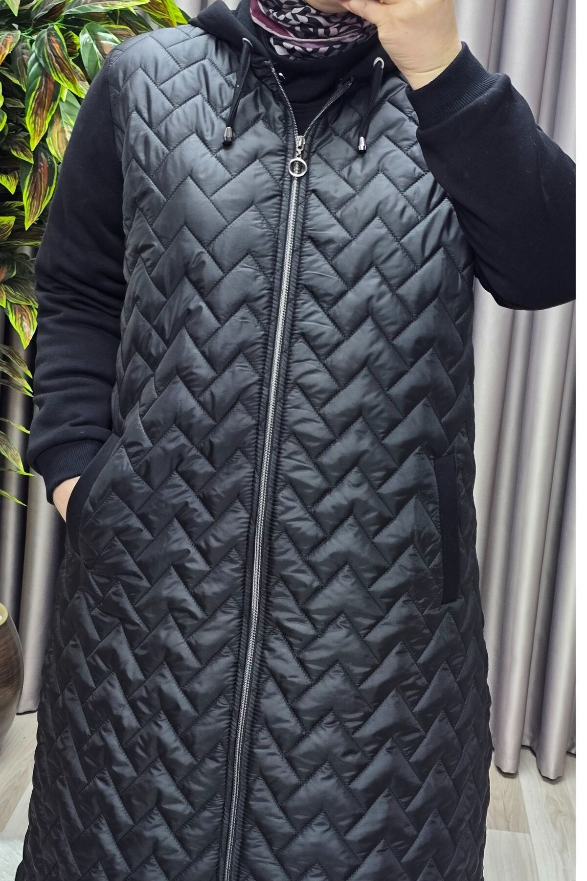 Kadın Giyim Büyük Beden Kapitone Çavuş Desen Kolları Üç İplik Şar