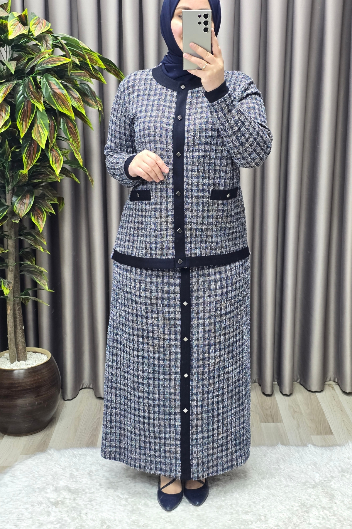 Kadın Giyim Büyük Beden Kolları Ribanalı Ceket Etek Tuvit İkili T