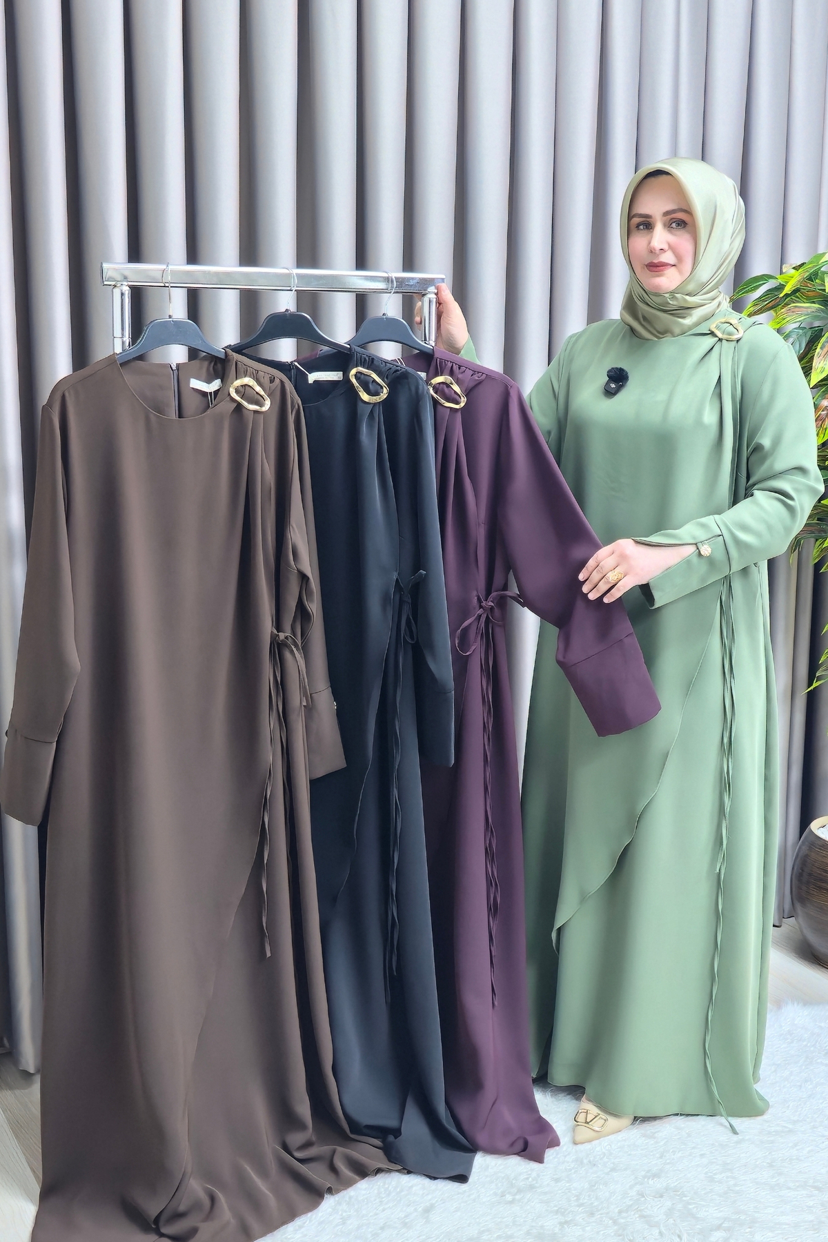 Kadın Giyim Büyük Beden Tokalı Yandan Bağcıklı Battal Krep Kumaş 