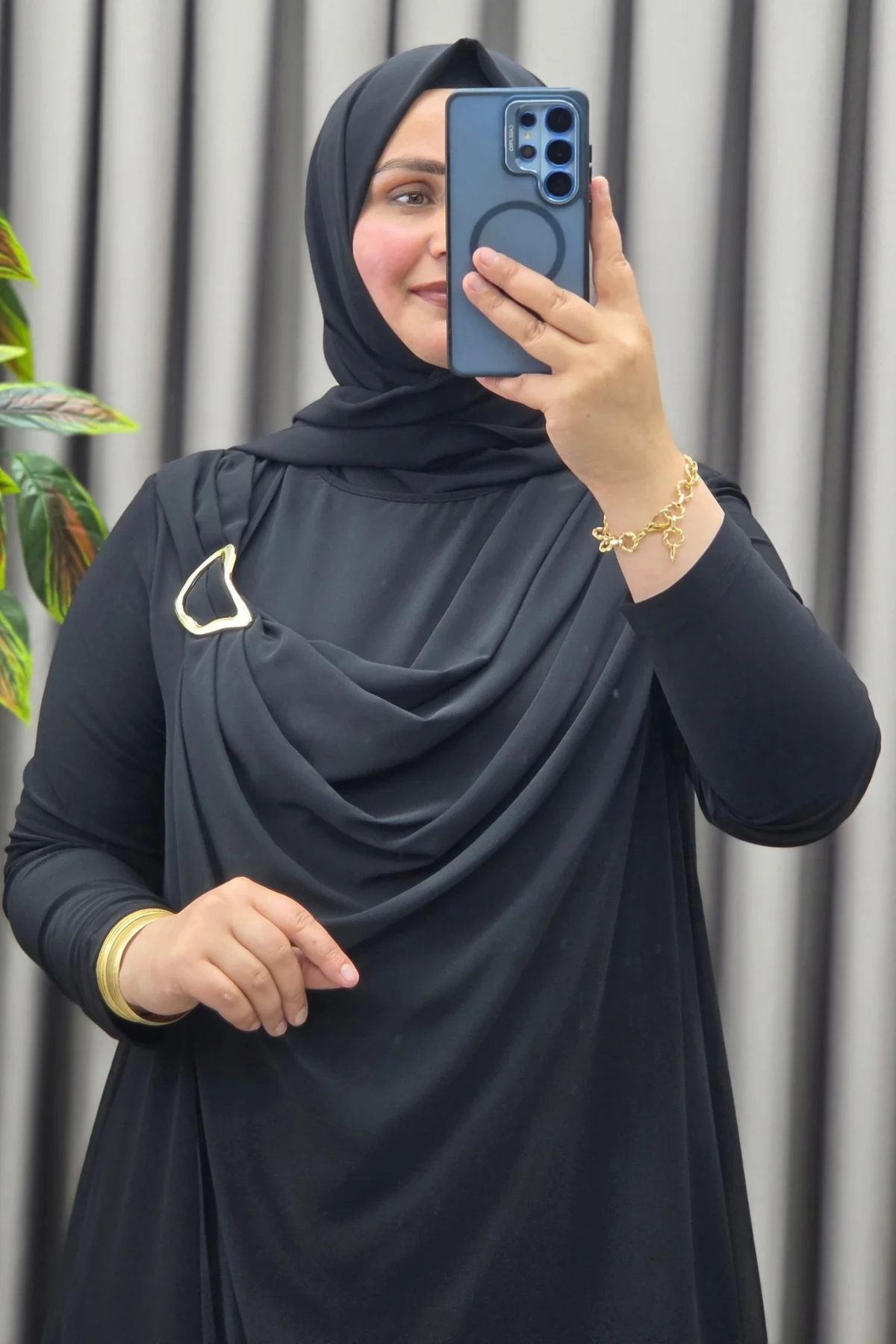 Kadın Giyim Büyük Beden Tokalı Şifon Sandy Kumaş Abaya