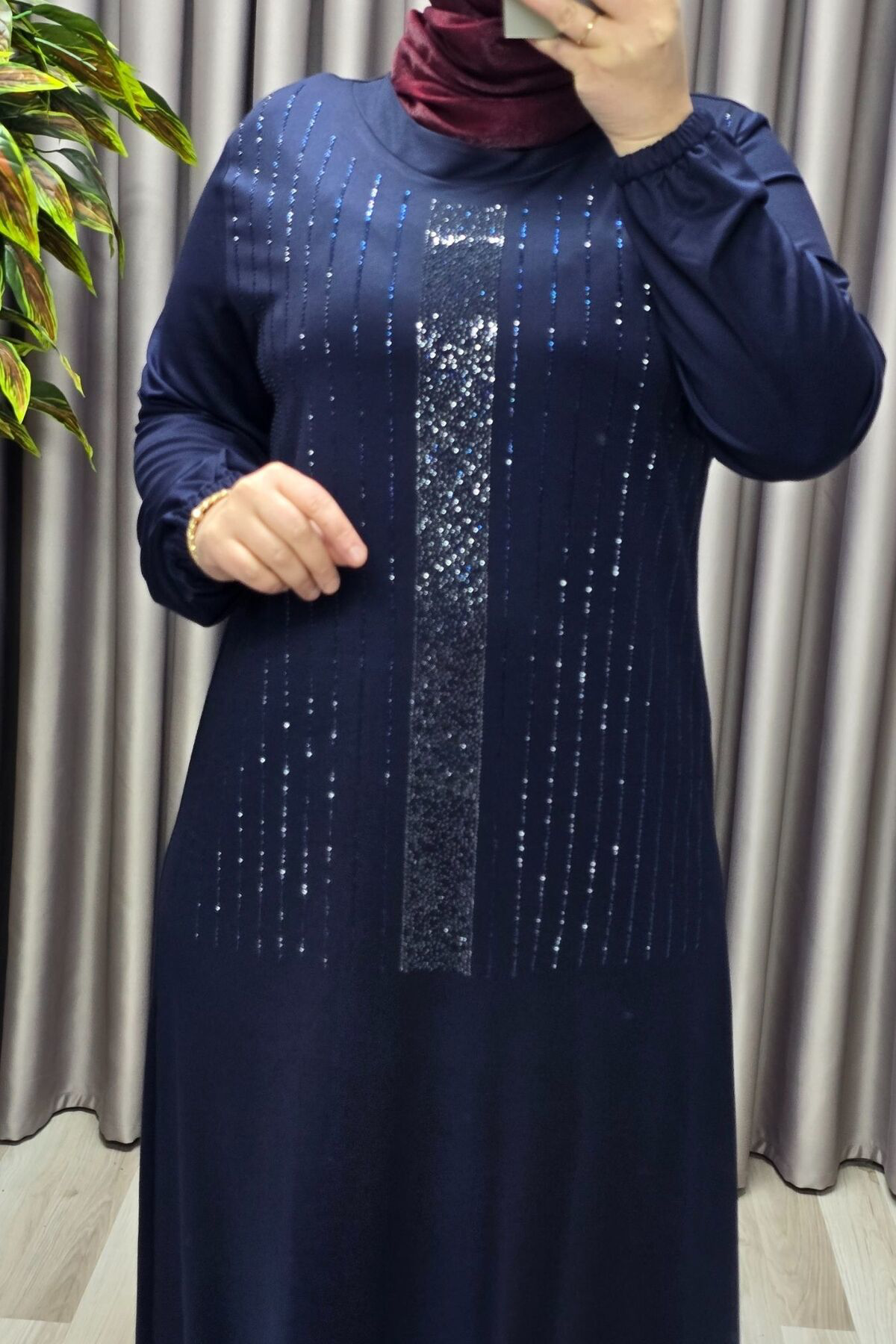 Kadın Giyim Büyük Beden Kristal Taşlı Elbise