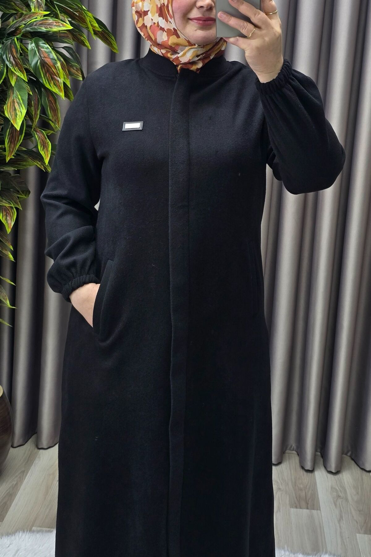 Kadın Giyim Büyük Beden Kapşonsuz Yumuşak Kaşe Tam Boy Kaban