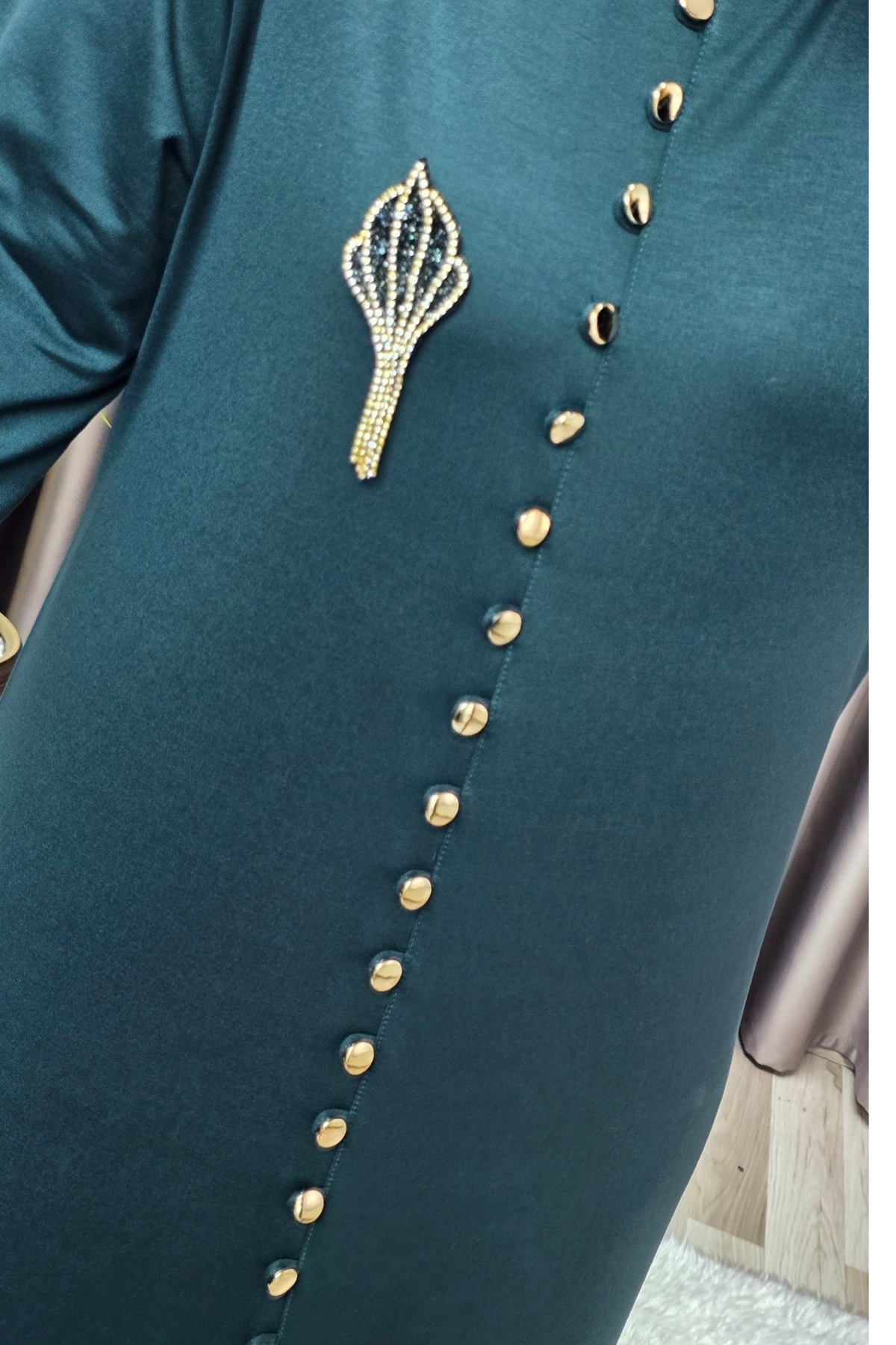 Kadın Giyim Büyük Beden Kristal Düğmeli Elbise