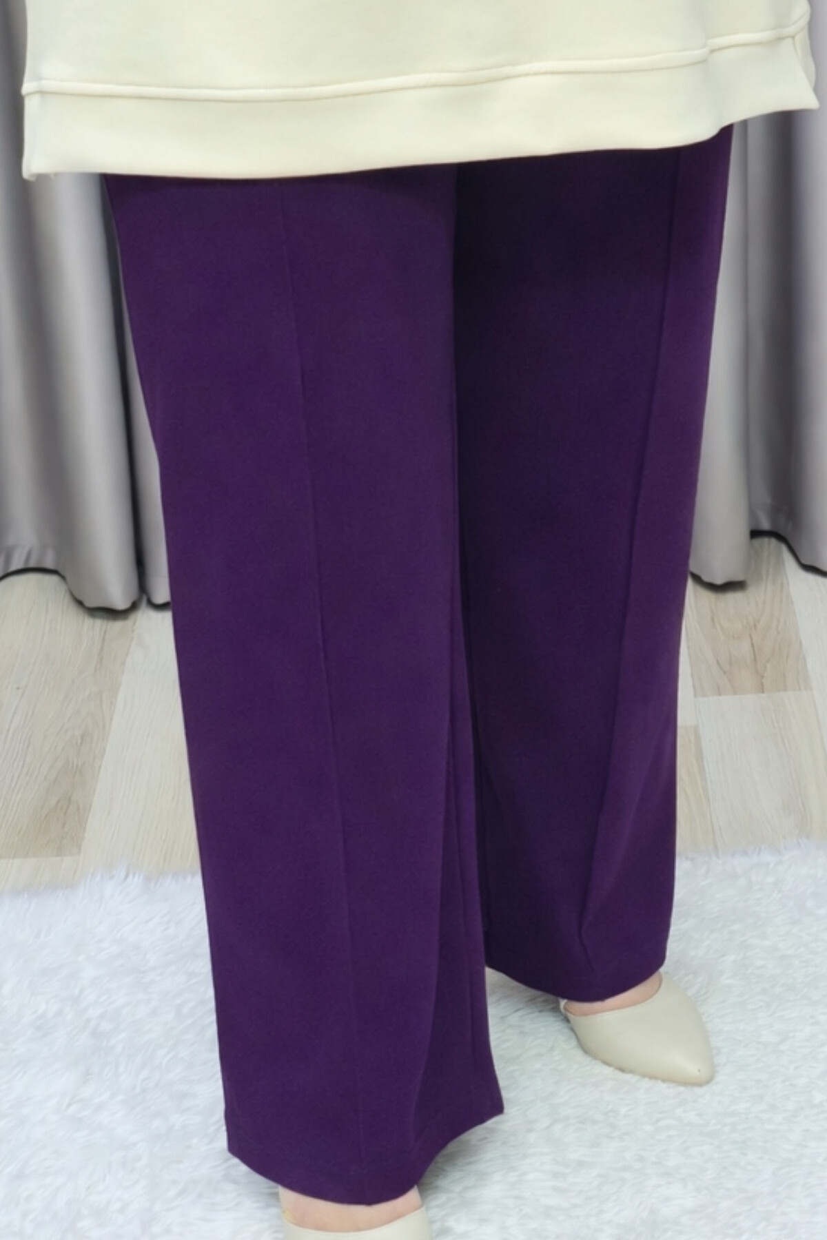 Kadın Giyim Büyük Beden Bol Paça Çimalı Cepli Astarlı Nergiz Pant