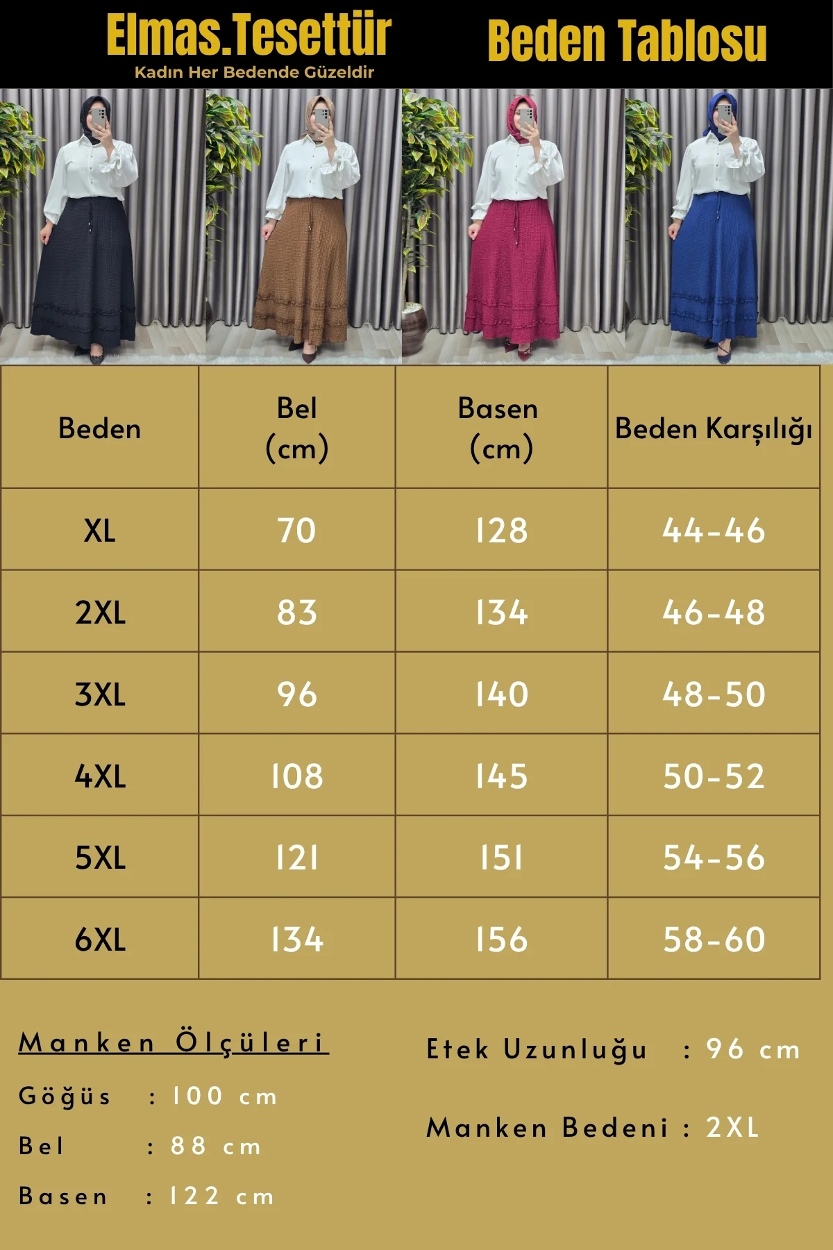 Kadın Giyim Büyük Beden Gofre Katlı Kloş Etek