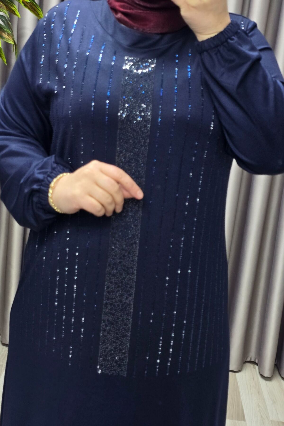 Kadın Giyim Büyük Beden Kristal Taşlı Elbise