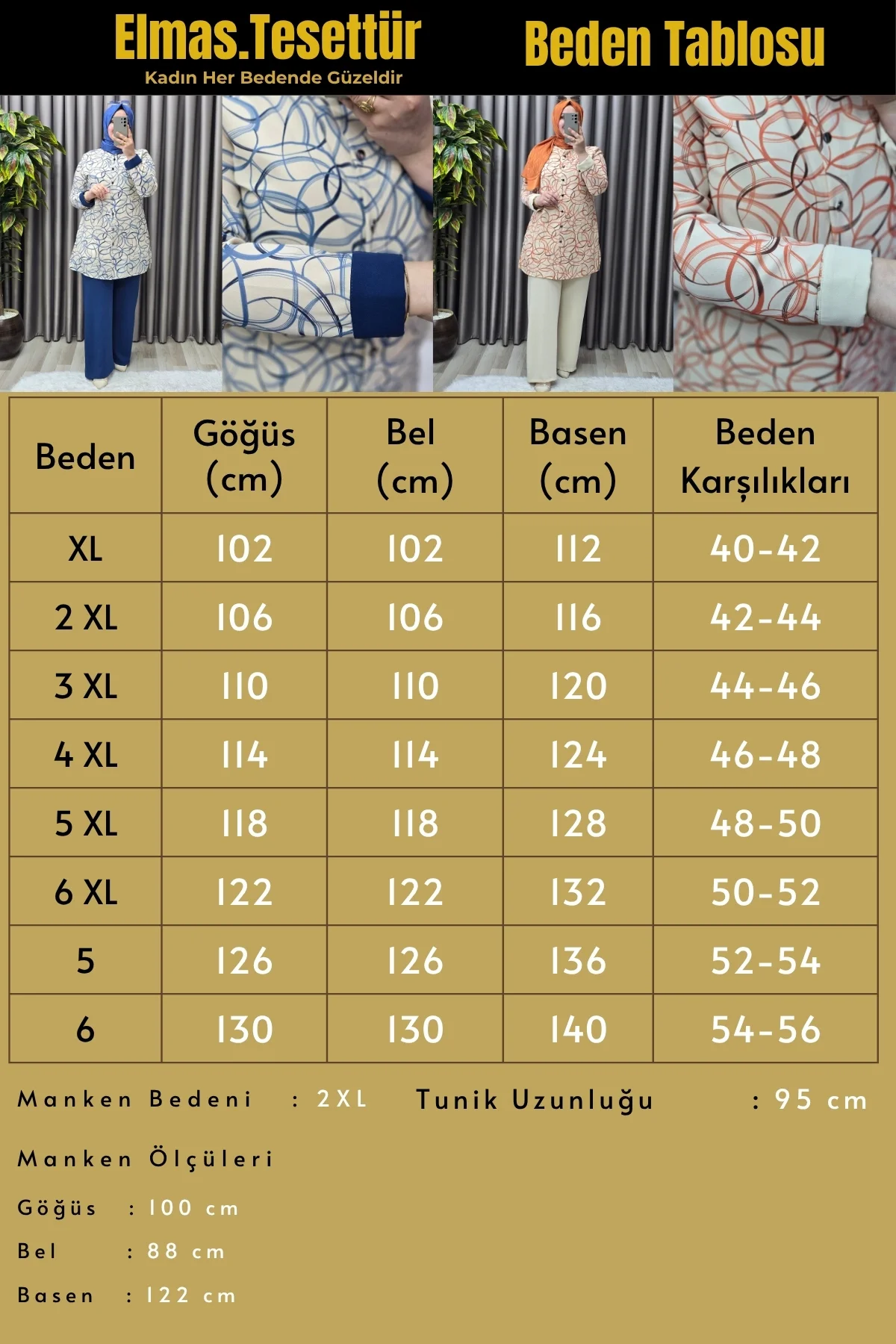 Kadın Giyim Büyük Beden Düğmeli Halka Desen Pantolonlu Tunik İkil