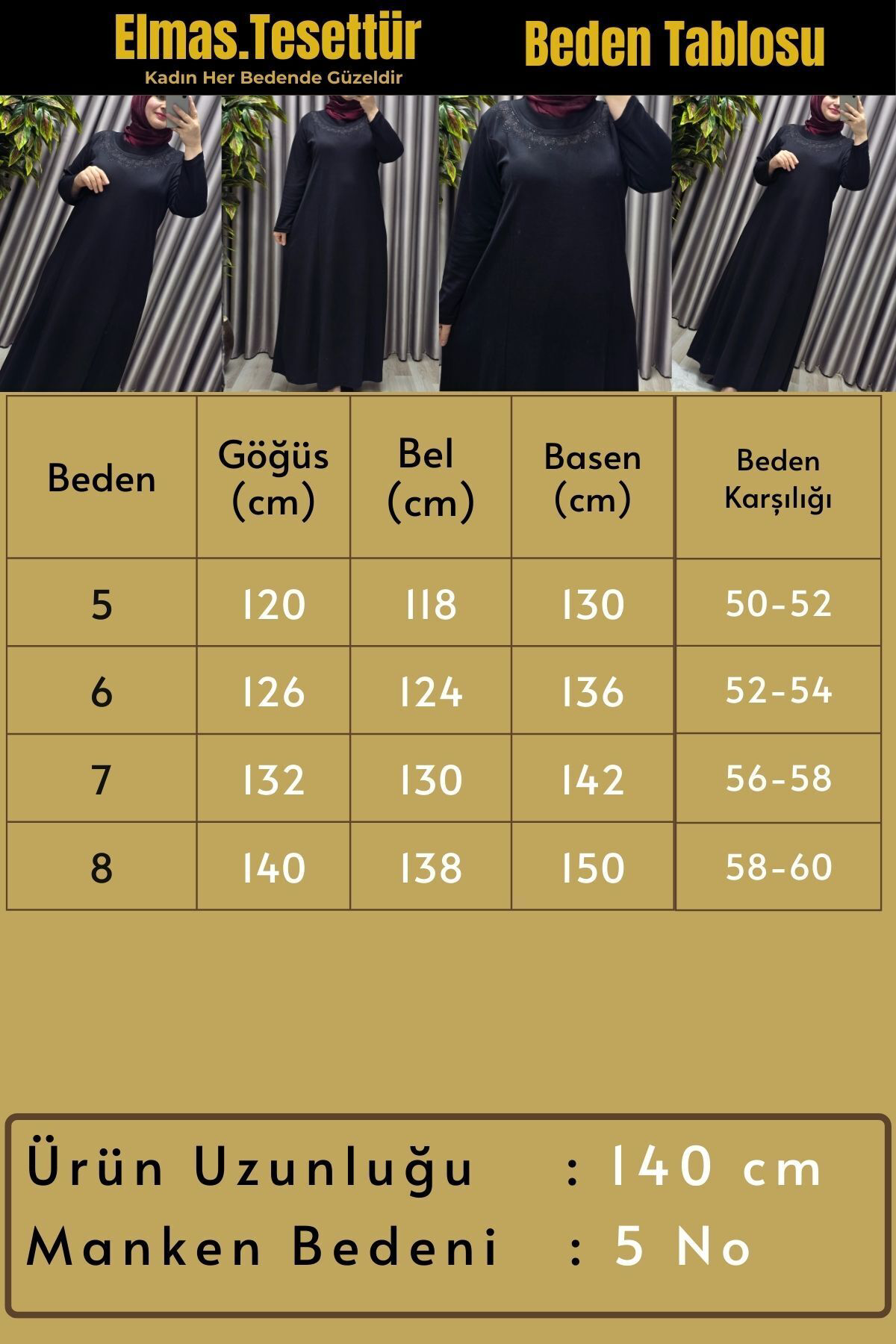 Kadın Giyim Büyük Beden Yakası Nakışlı Taşlı Tesettür Elbise