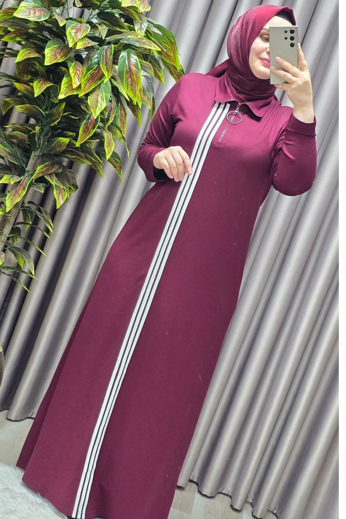 Kadın Giyim Büyük Beden Üç Şeritli Boydan Elbise