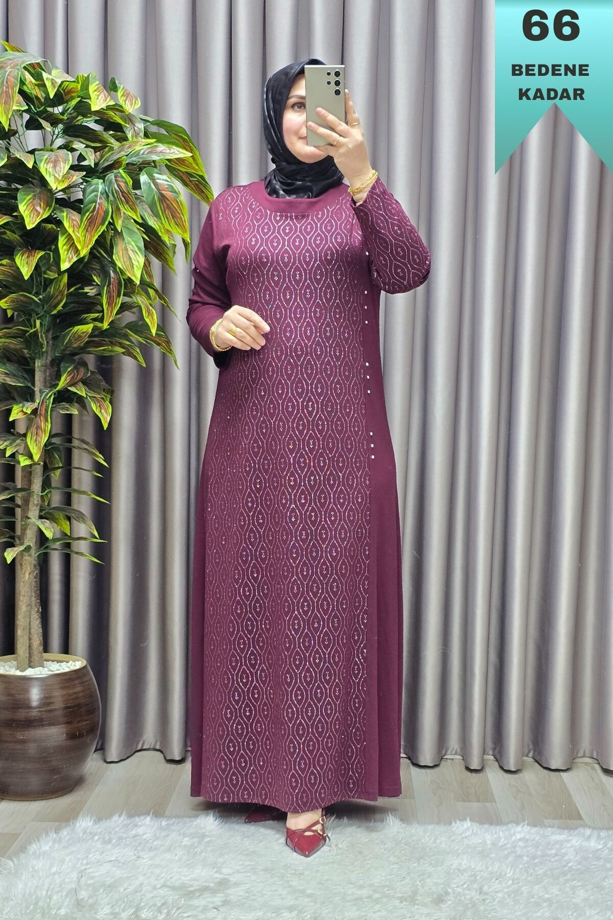 Kadın Giyim Büyük Beden Taşlı Simli Rahat Kalıp Tesettür Elmas El