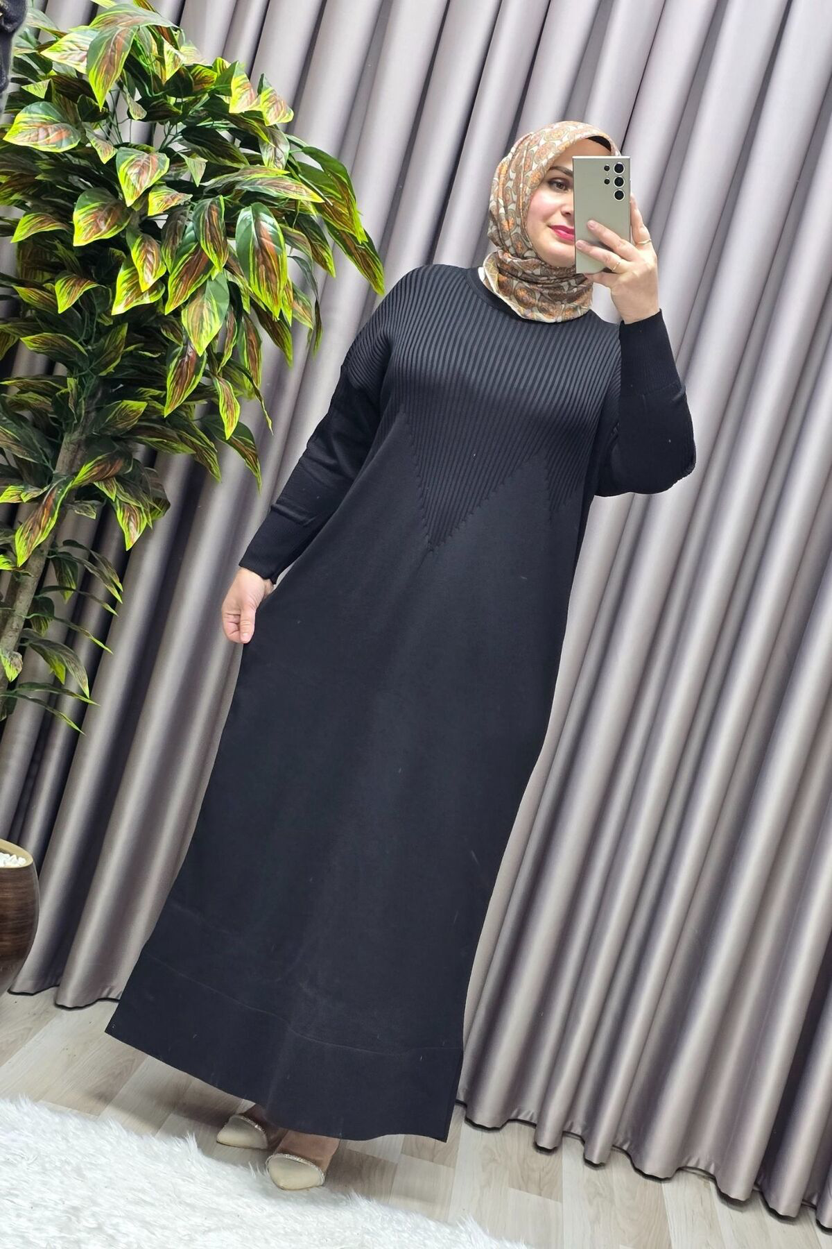 Kadın Giyim Büyük Beden 1 Soğuk Triko Yelekli Fitilli Elbiseli İk