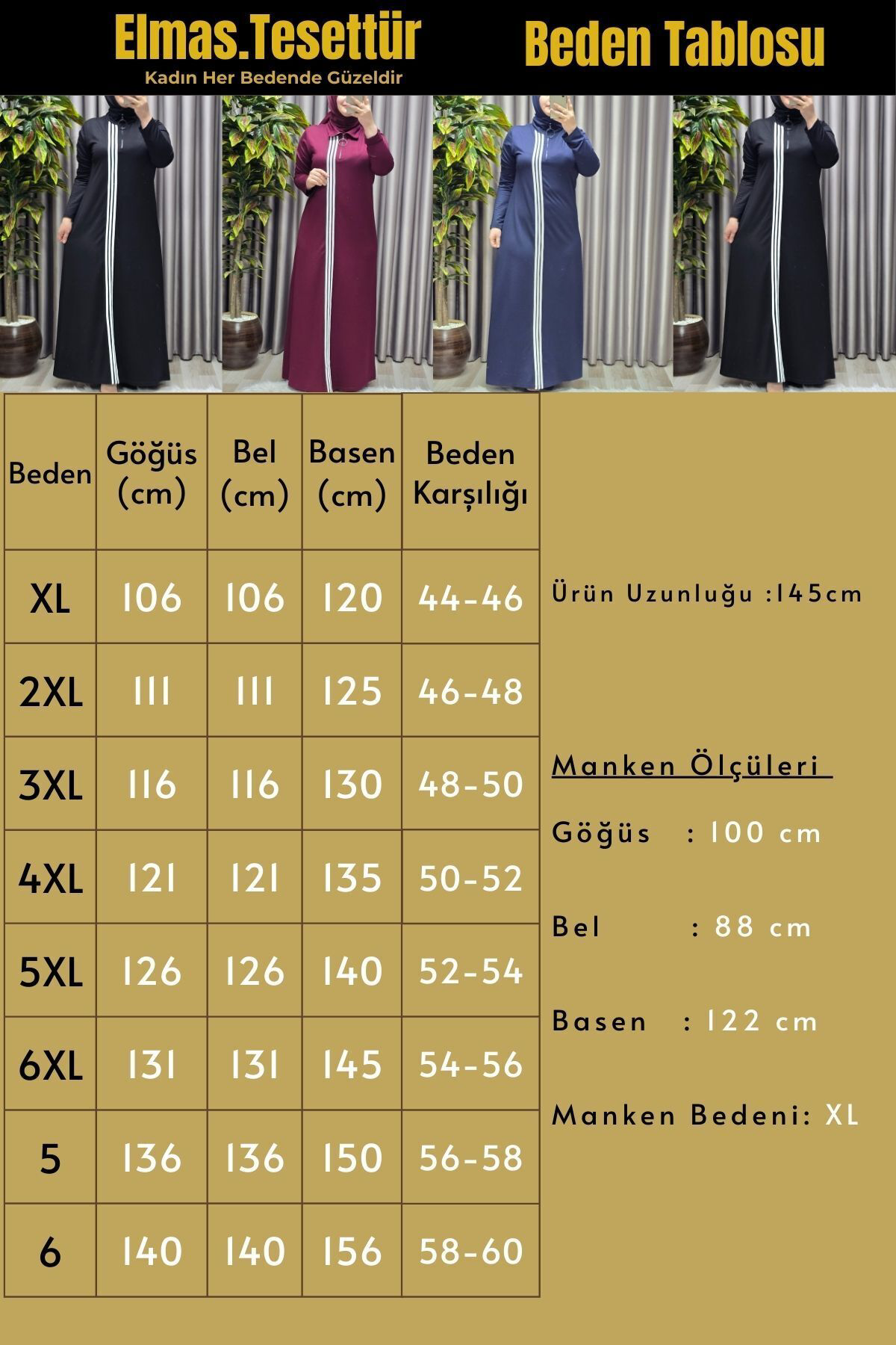 Kadın Giyim Büyük Beden Üç Şeritli Boydan Elbise