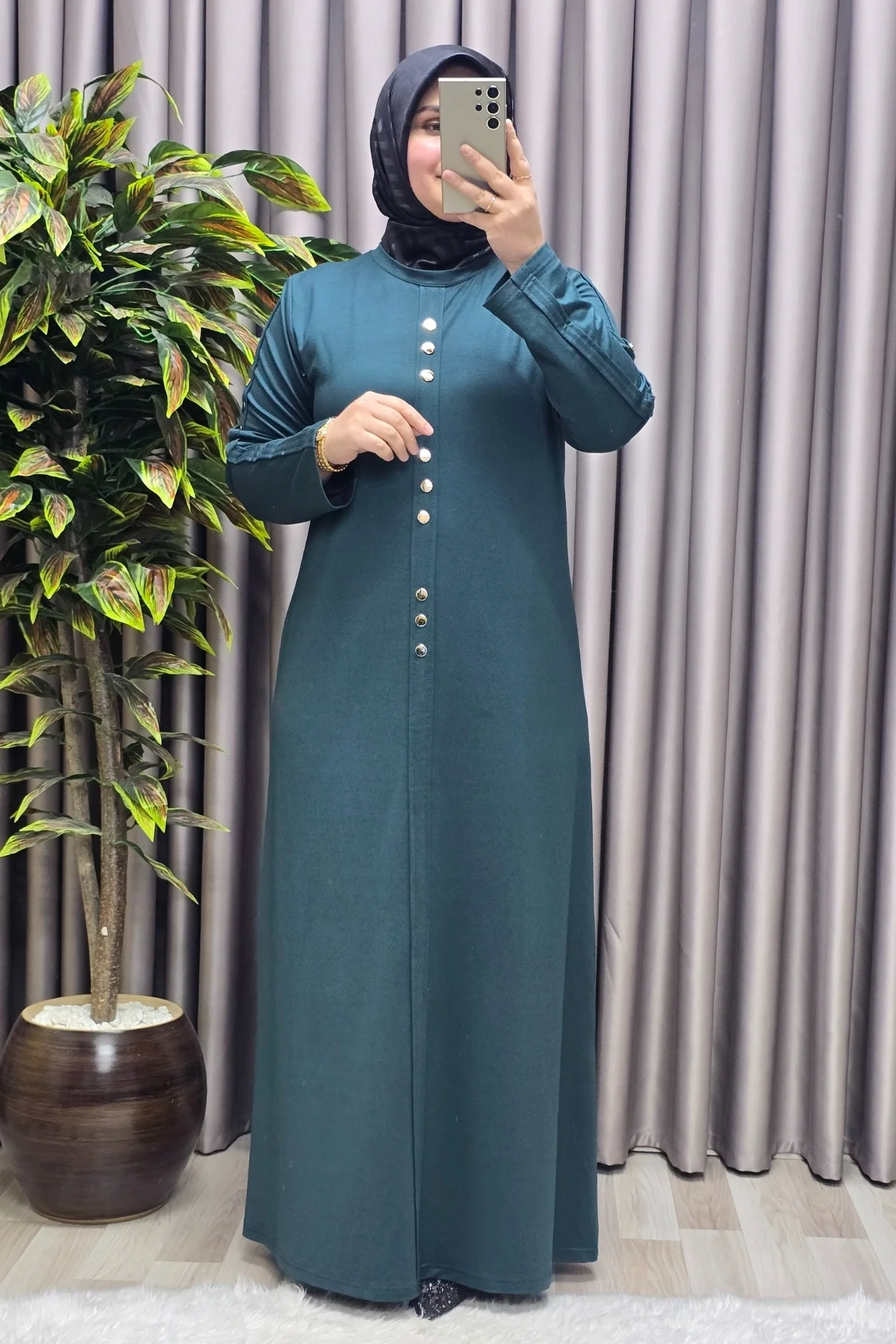 Kadın Giyim Büyük Beden Rivetli Boydan Elbise